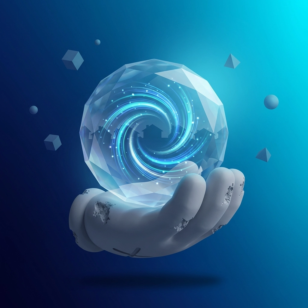 Futuristic illustration of predictive analytics targeting likely seller leads in real estate for 2026.