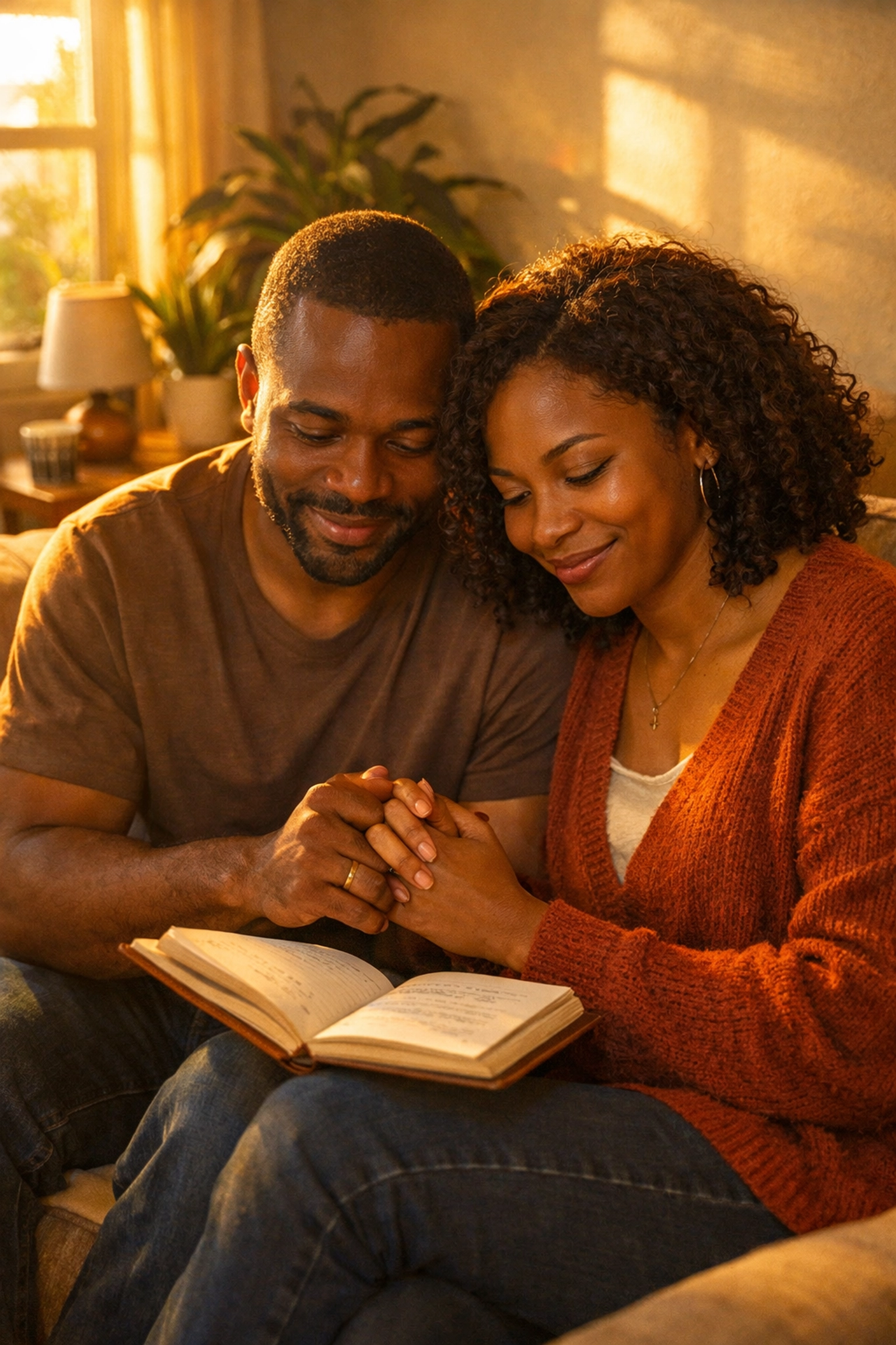 Couple planning marriage legacy together with shared journal and vision