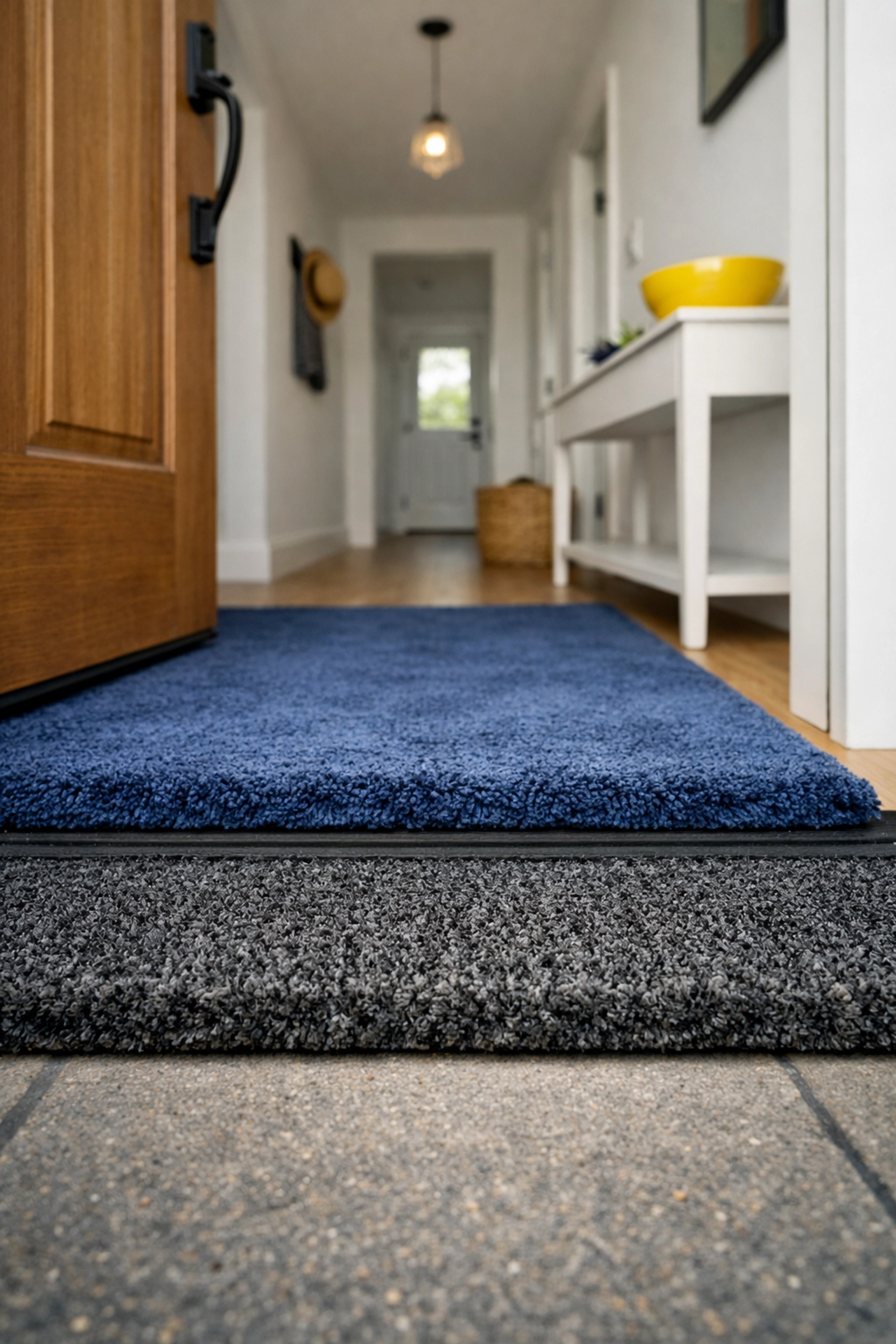 Using a double mat entryway system to keep dirt and road salt out of a Worcester house.