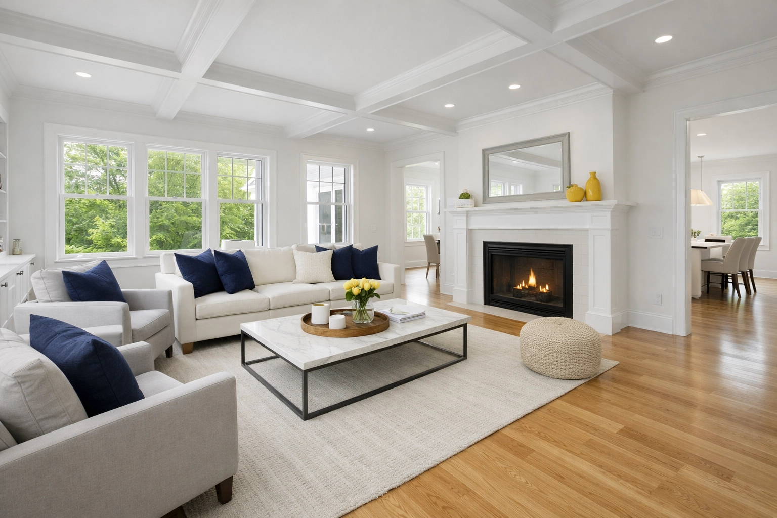 Pristine living room in a Bolton MA home after a professional move-in cleaning service.