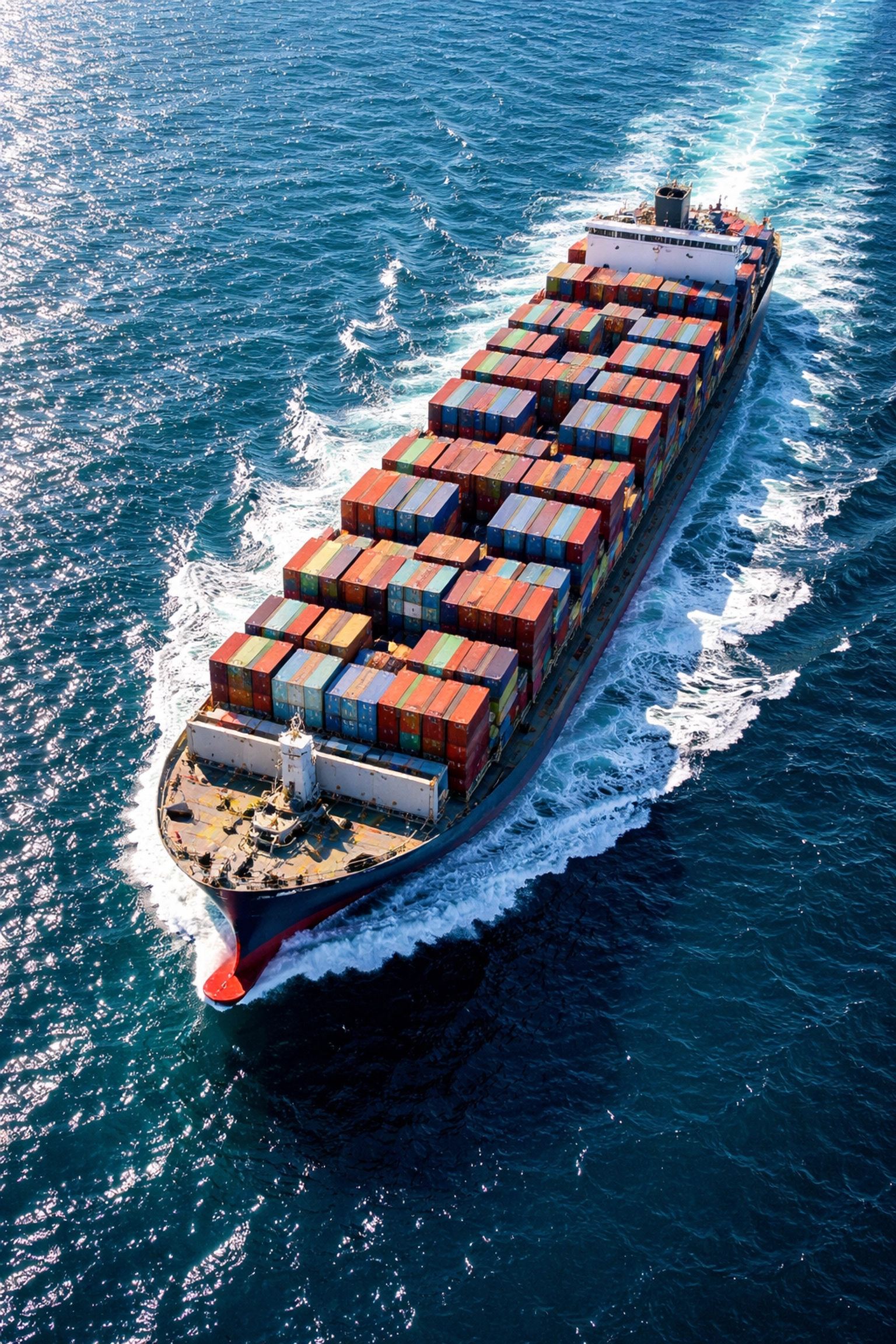 Container ship with colorful cargo bound from Houston to Nigeria, illustrating fast and efficient sea freight