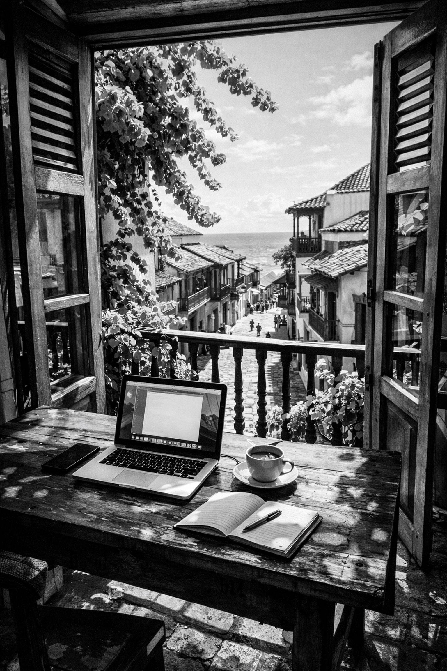 Digital nomad workspace in Old Town Puerto Vallarta rental with ocean views