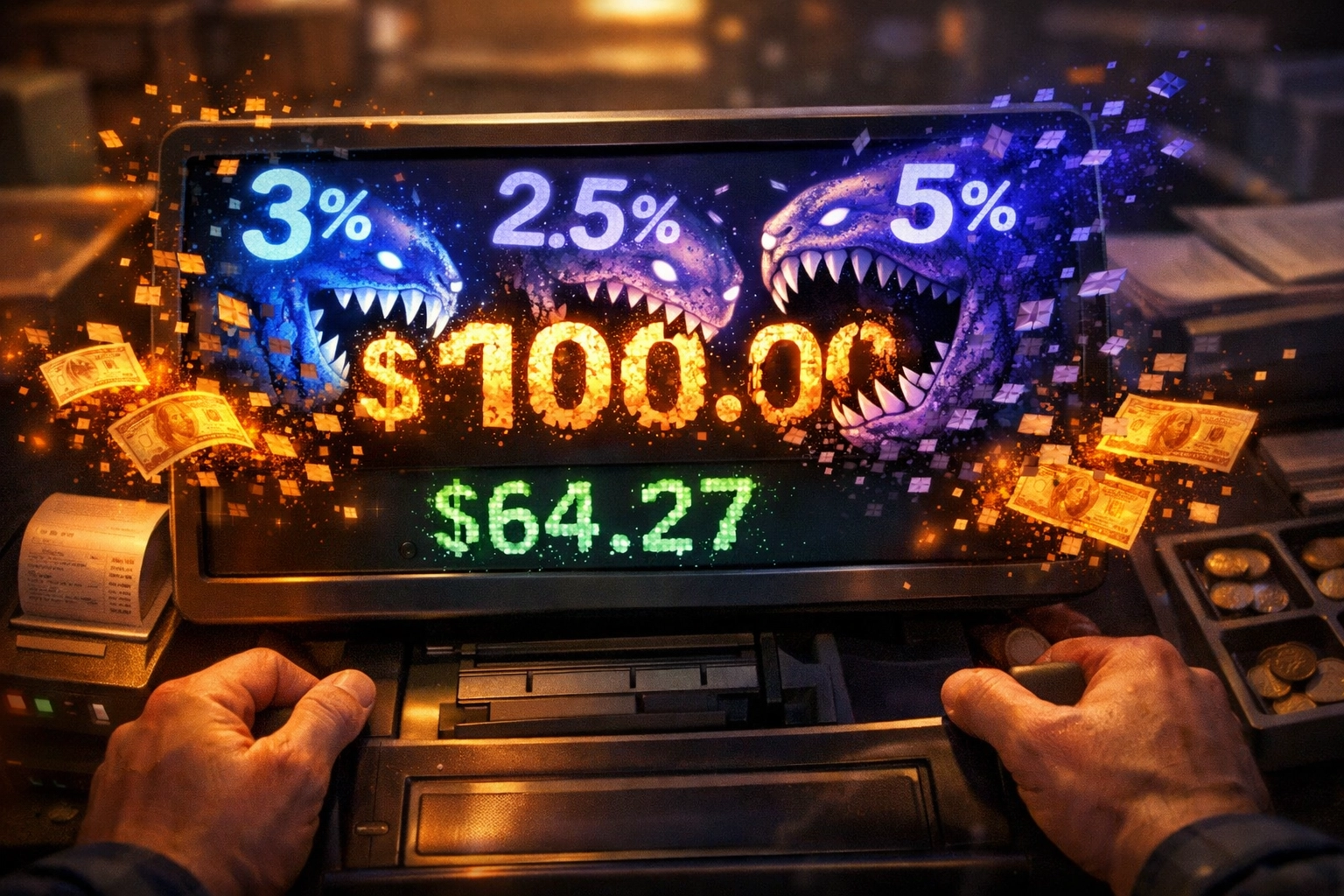 Crypto processing fees eating into merchant revenue at cash register point of sale