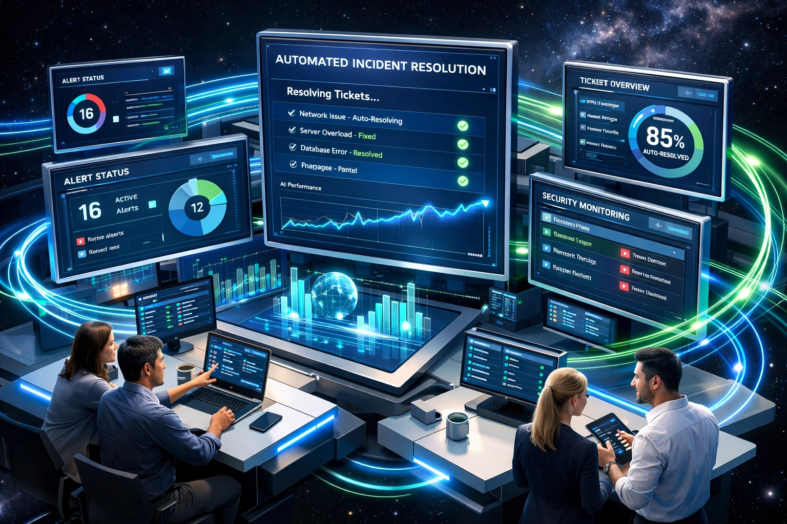 ServiceNow ITOM Agent Workspace dashboard automating incident resolution and reducing MTTR by 73%