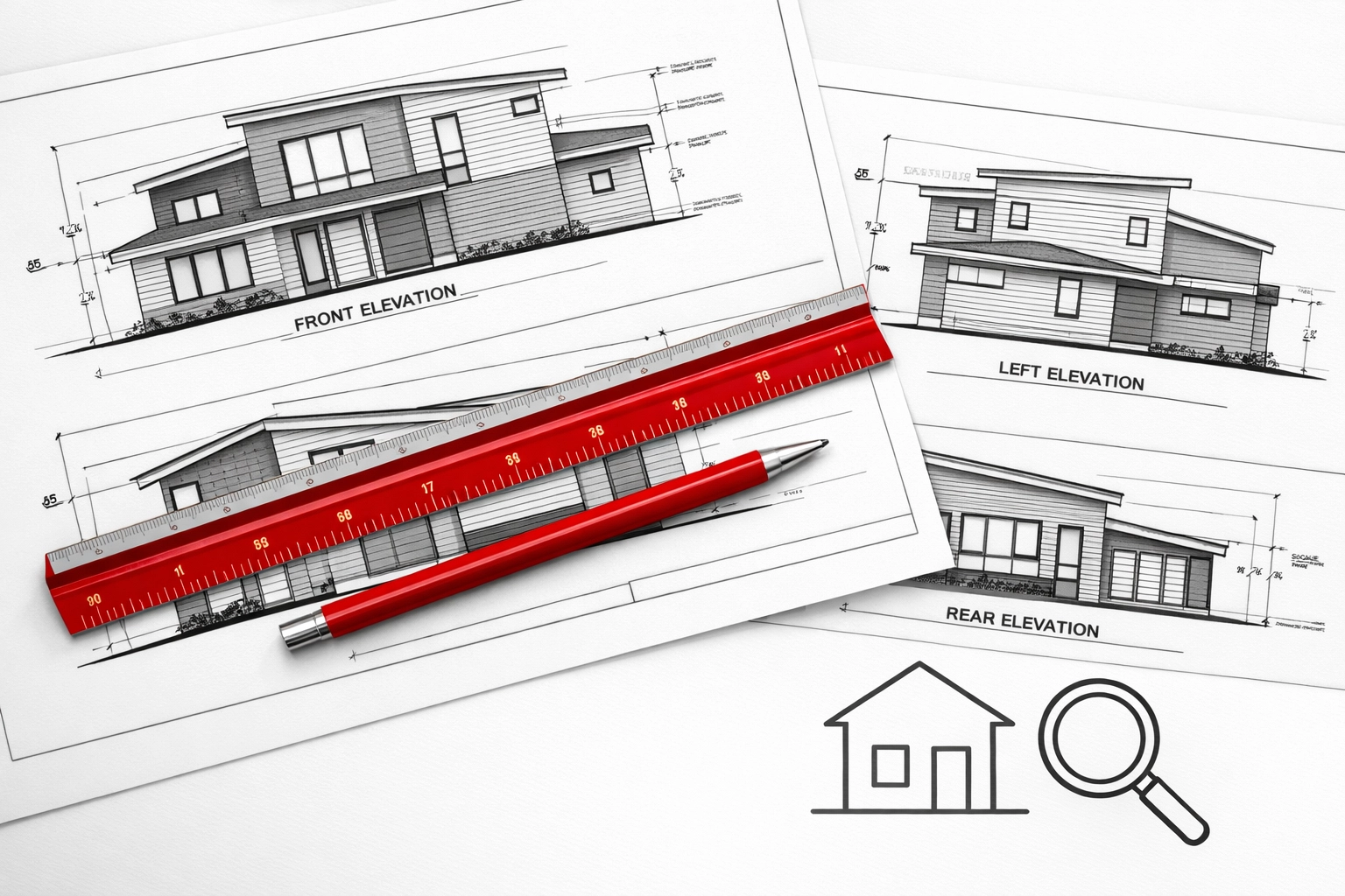 Architectural blueprints for custom siding installation design with professional drafting tools.