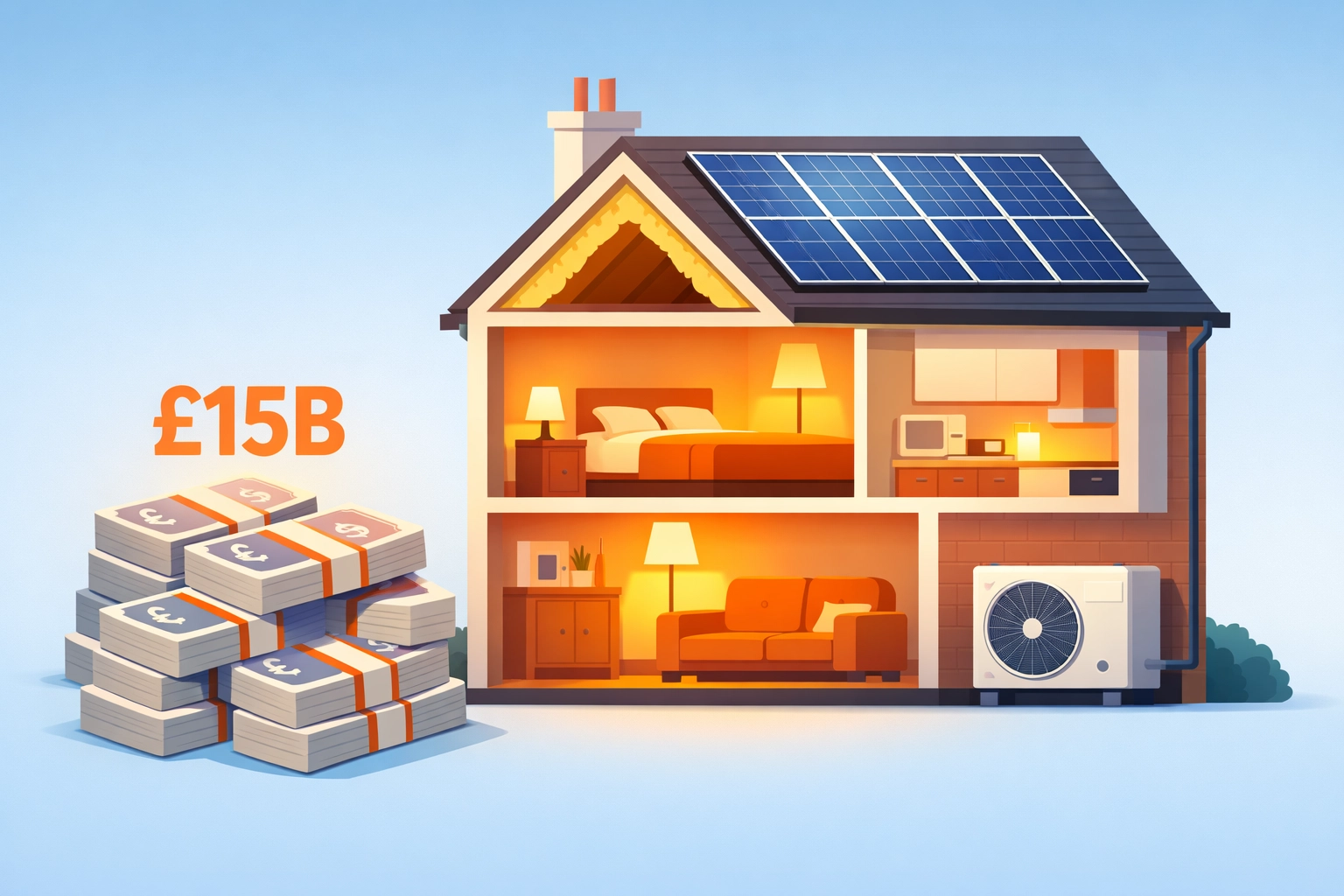 UK home with loft insulation, solar panels and heat pump funded by £15 billion Warm Homes Plan