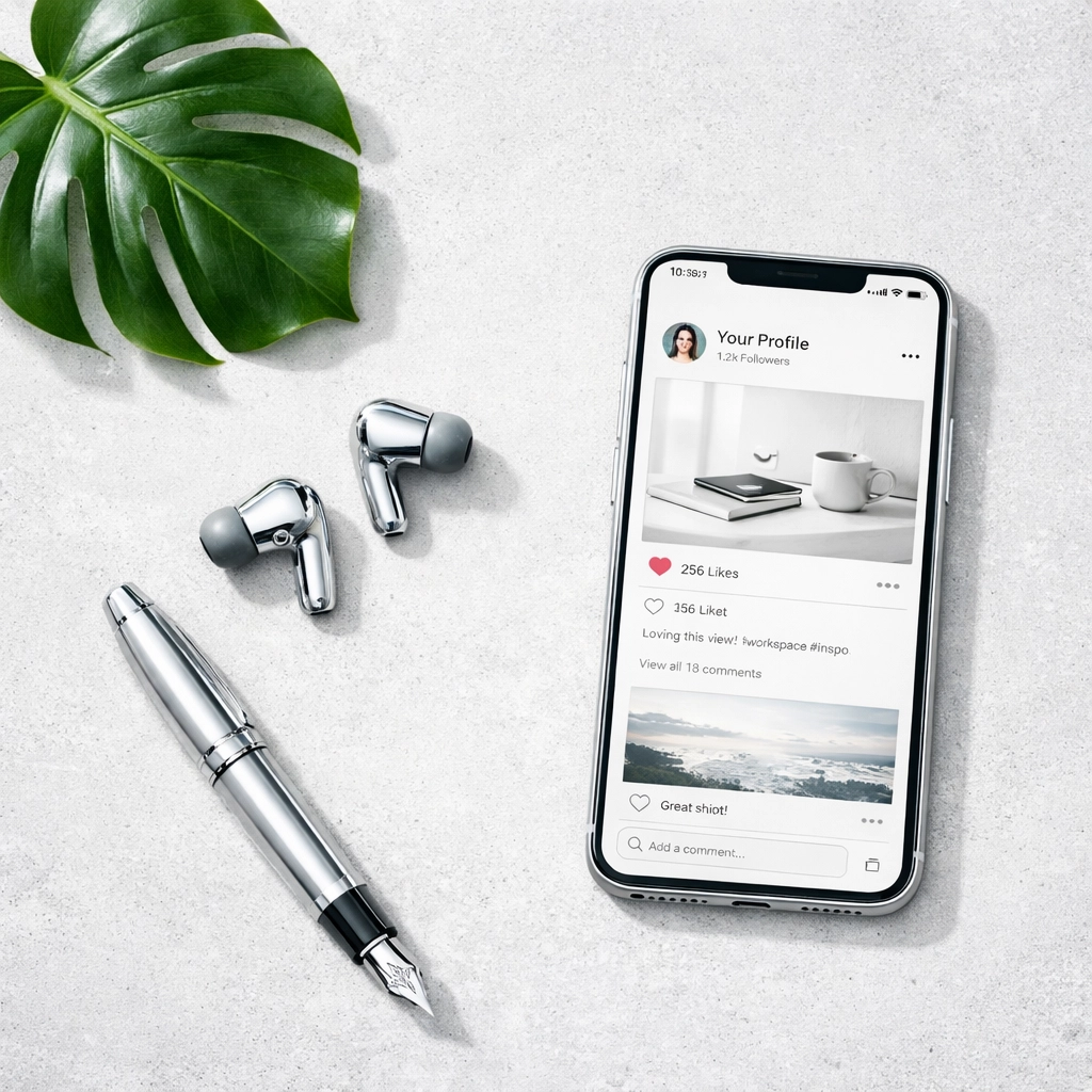 A clean, professional social media feed on a smartphone demonstrating a premium brand aesthetic.