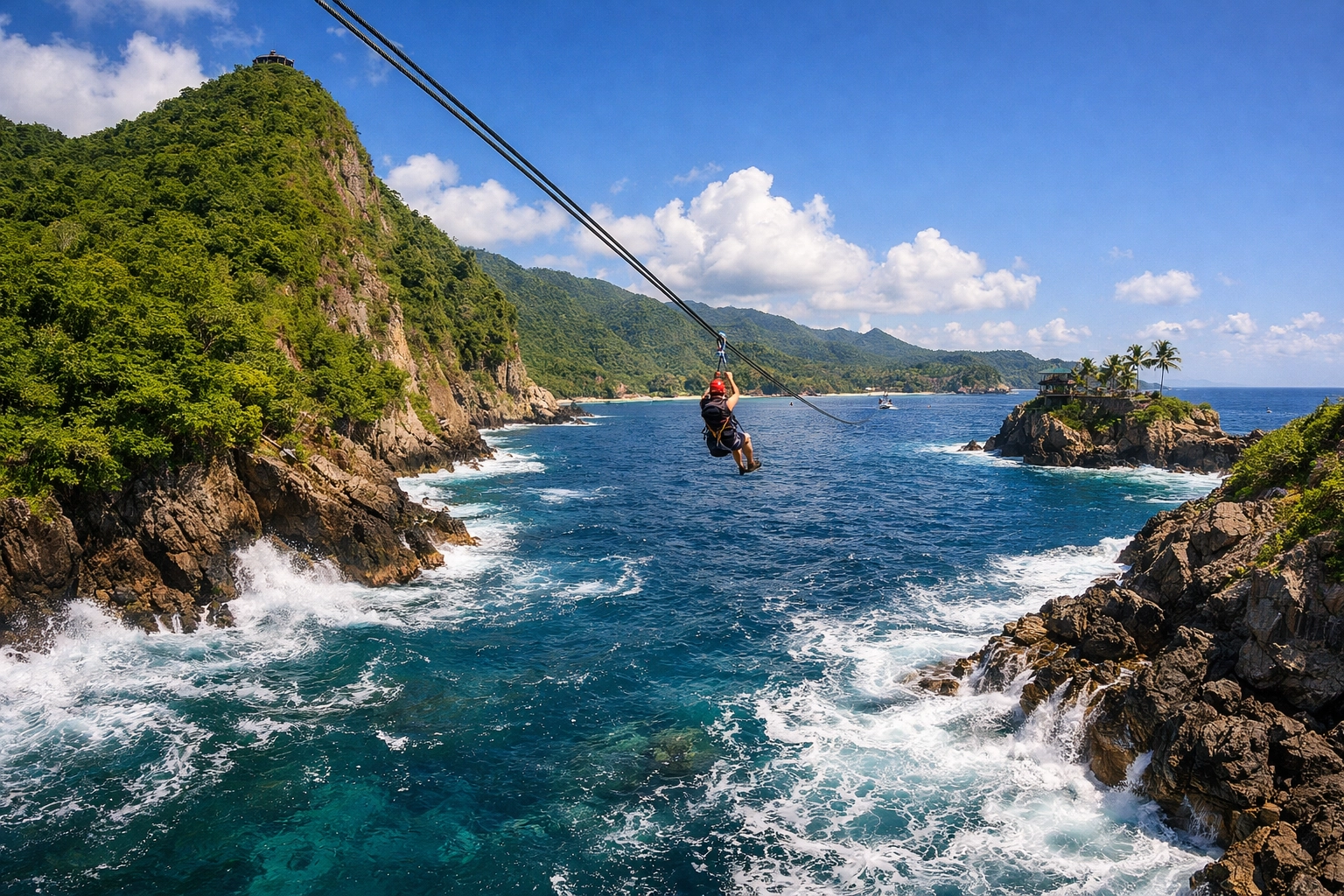 The Dragon's Breath overwater zipline at Labadee, Royal Caribbean's private destination.