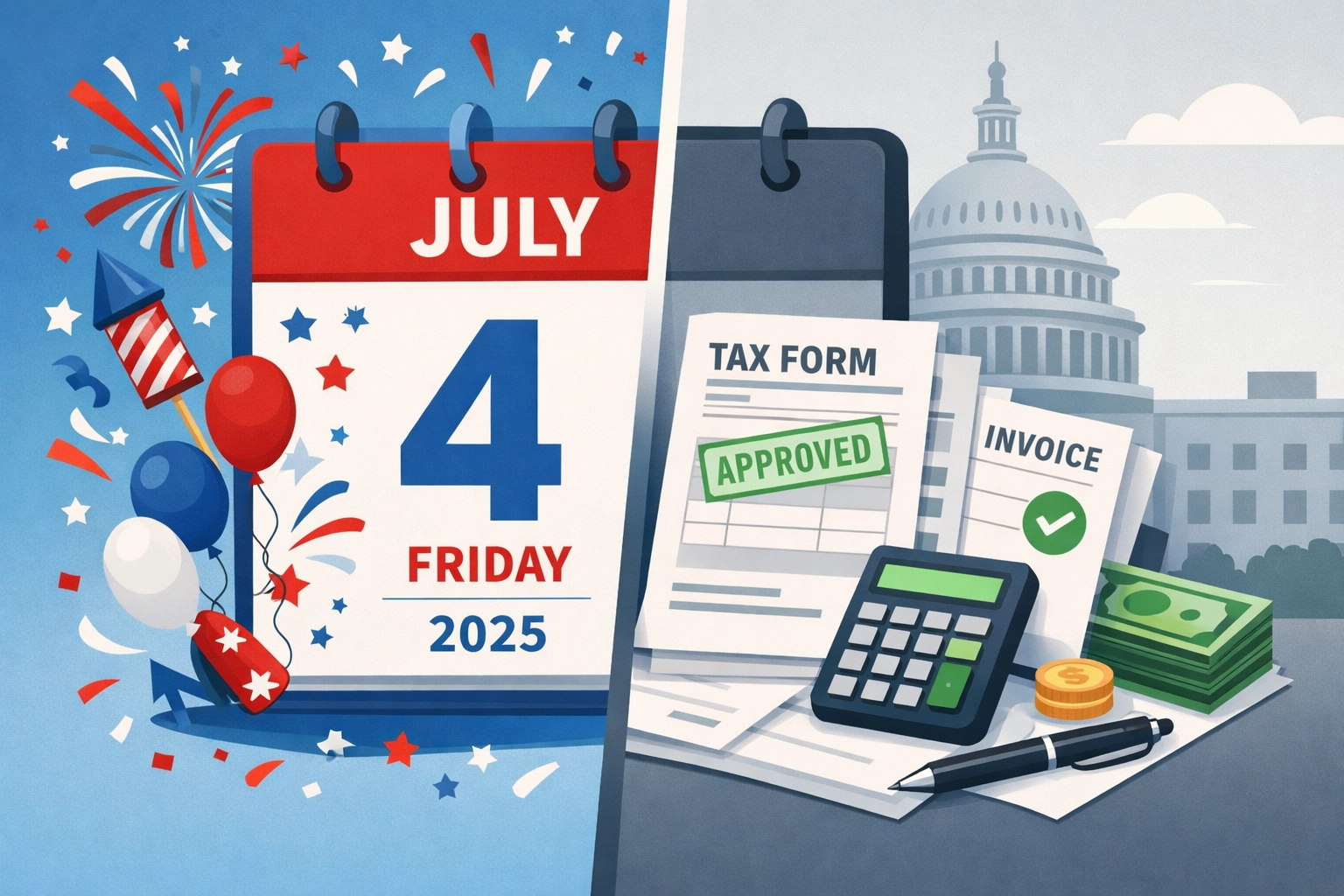 July 4th 2025 calendar marking the tax law change that reset 1099-K reporting thresholds