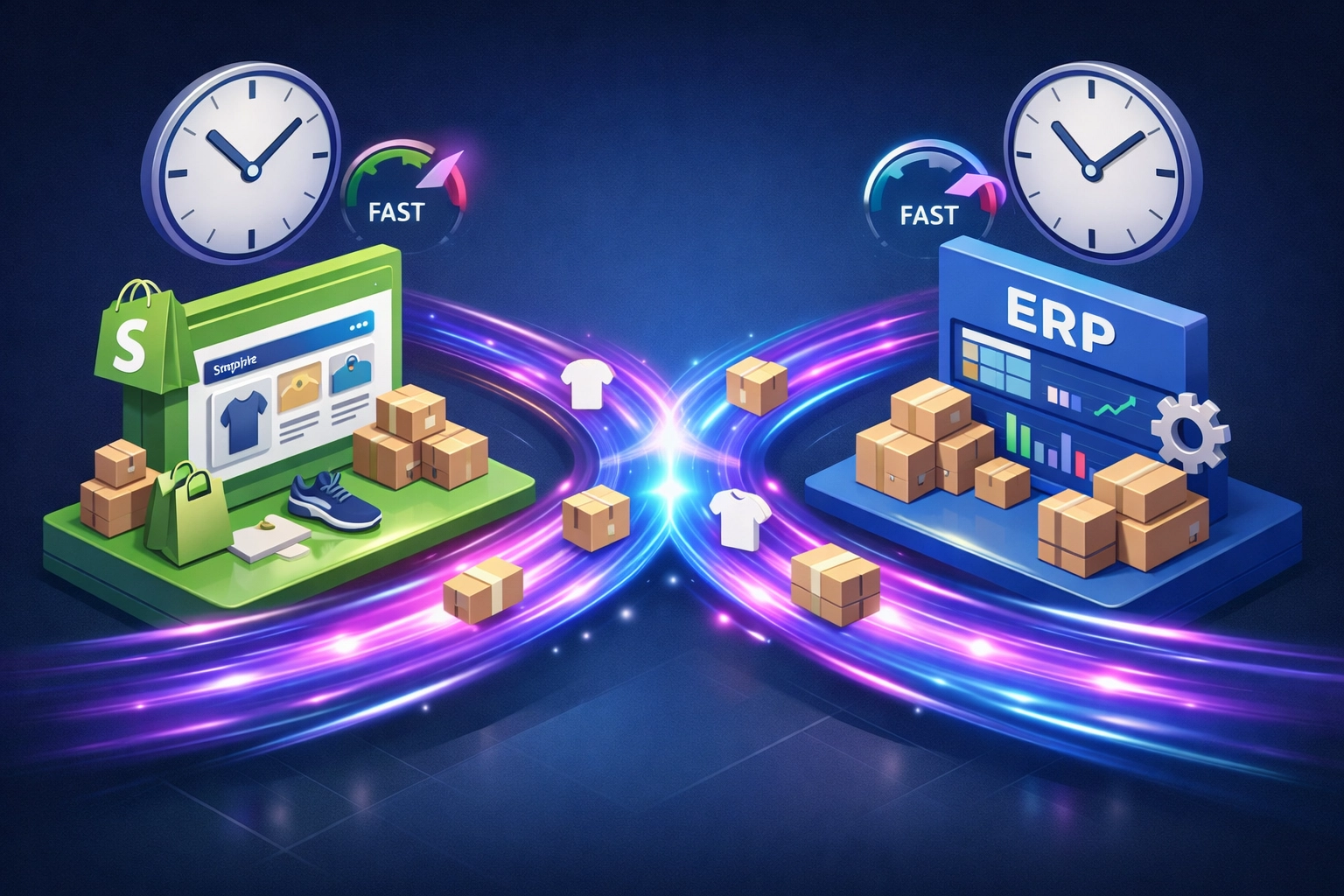 Real-time inventory synchronization between Shopify and ERP systems with automated data flow