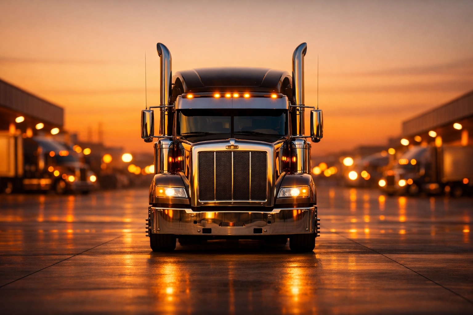 Modern semi-truck parked at a terminal, illustrating trucking business loans for bad credit and fleet growth.