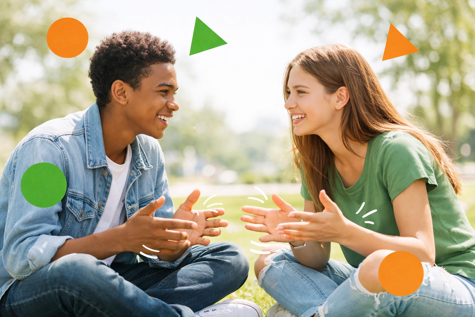 Diverse teenagers engaging in confident face-to-face communication, a core life skill for emotional intelligence.