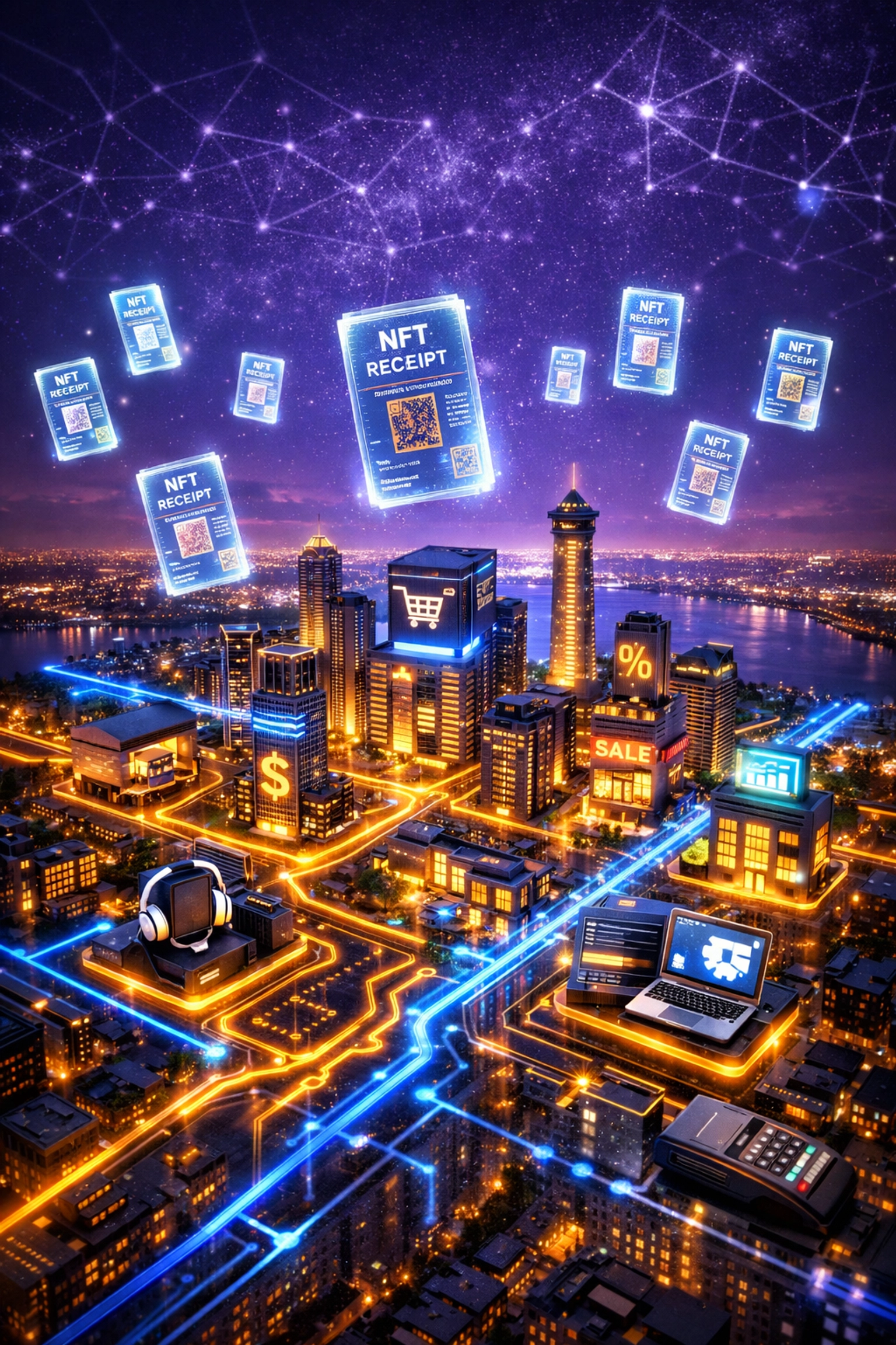 Larecoin blockchain ecosystem with NFT receipts and interconnected merchant payment tools