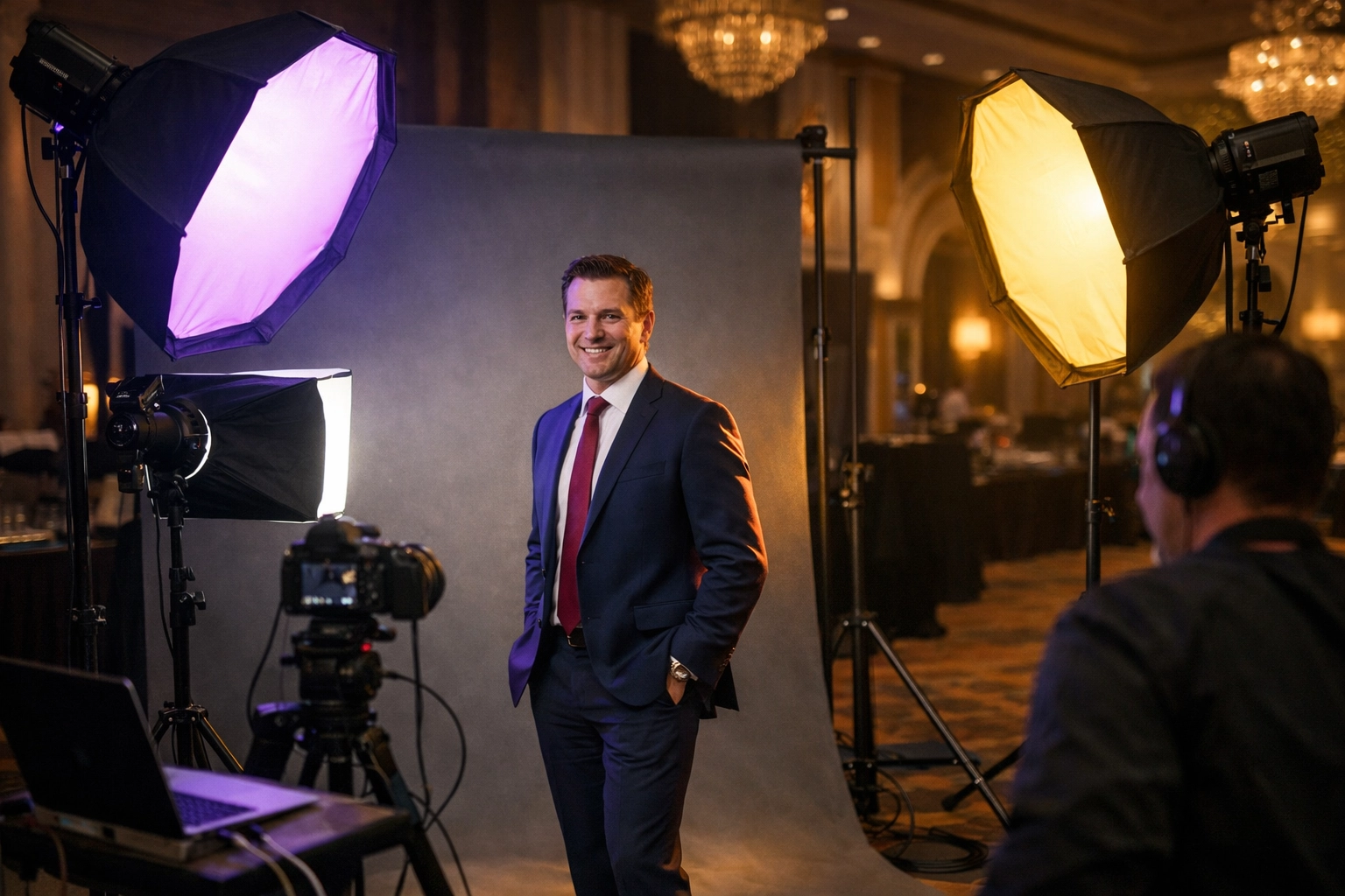 Professional portrait studio lighting setup for premium event photography in Philadelphia