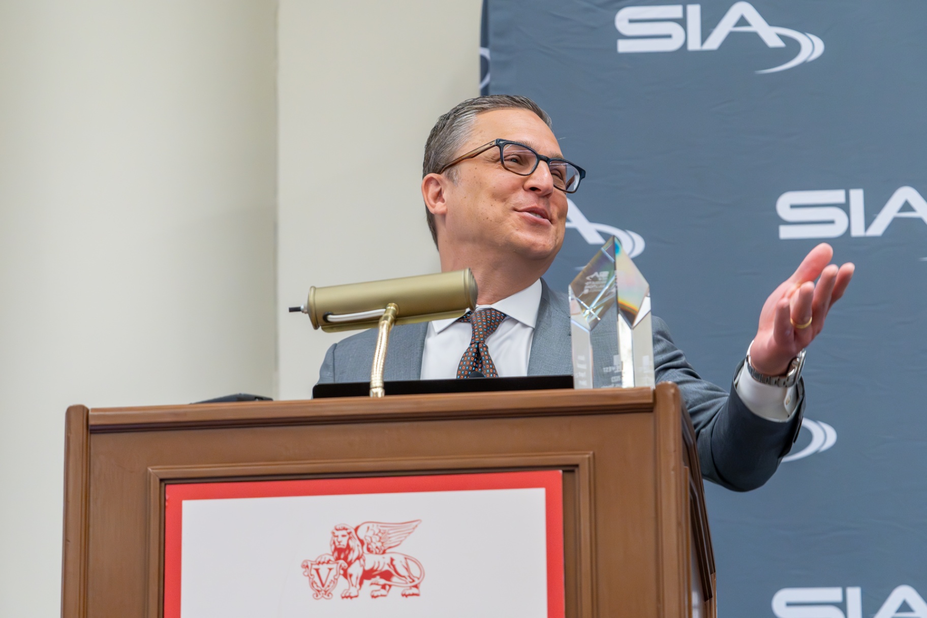 Corporate award ceremony moment