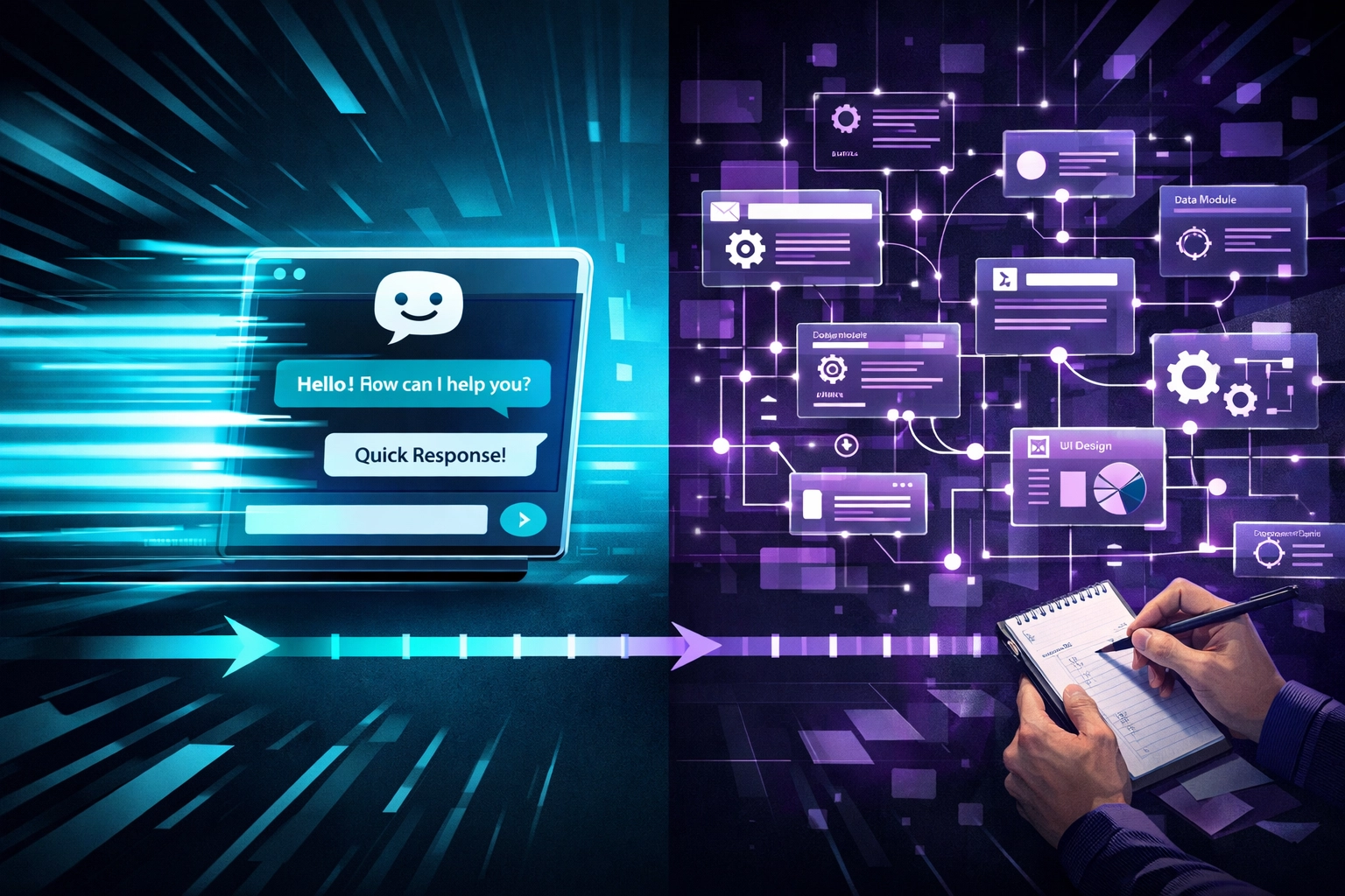 AI chatbot quick deployment versus custom software development timeline comparison