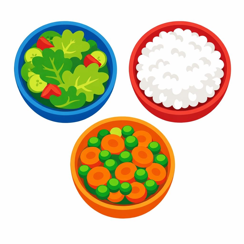 Healthy side dishes including rice, salad, and vegetables for easy family dinner preparation.