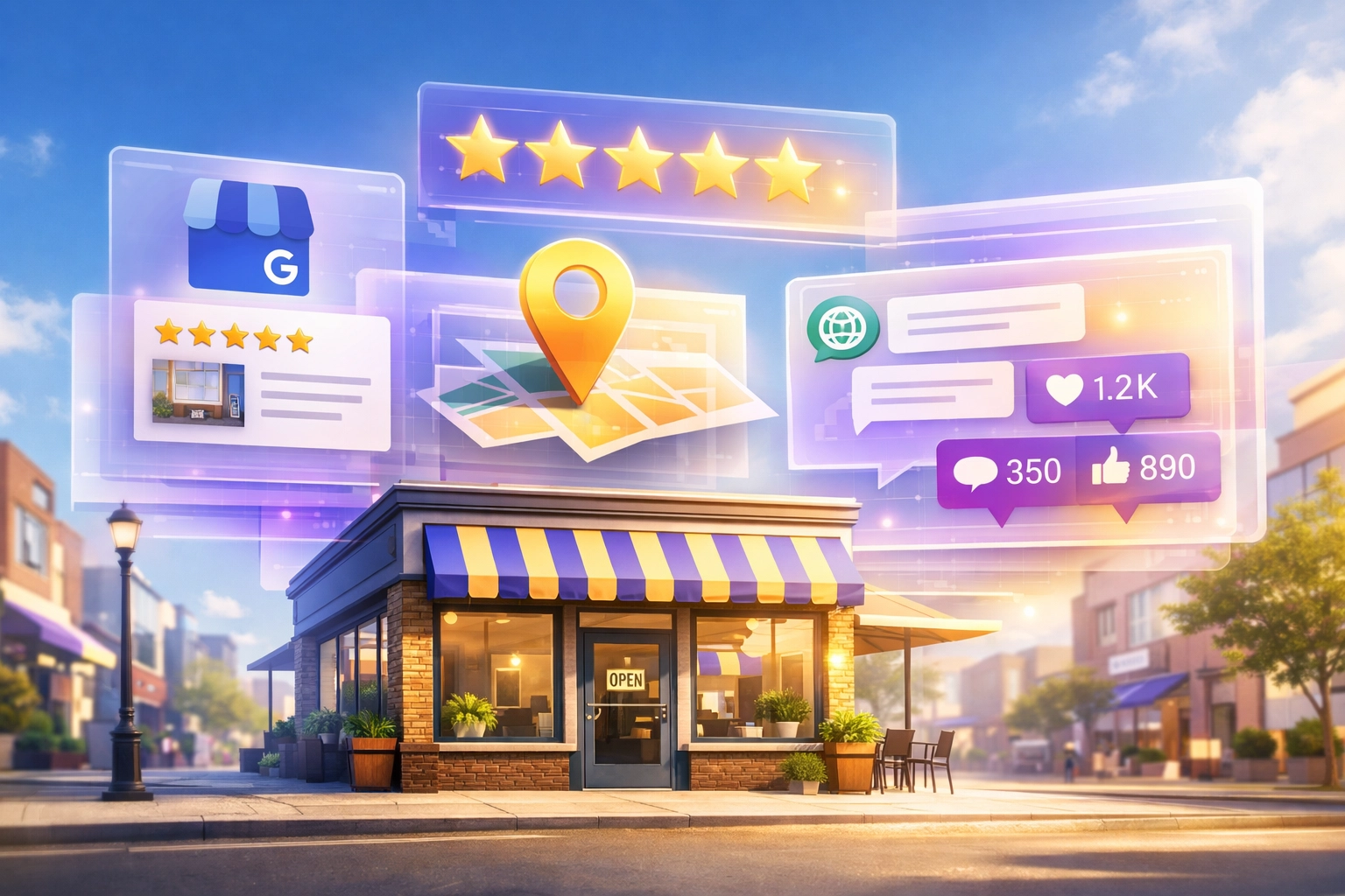 Local service business storefront with digital platform integrations for AI visibility