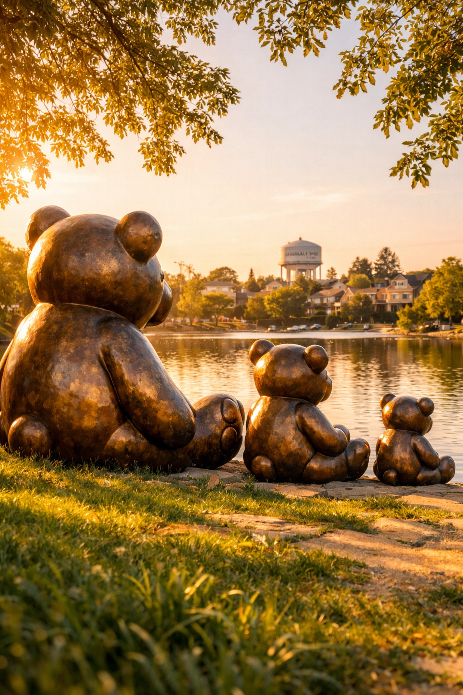 Giant granite teddy bear sculptures at Lakeside Park in Dallas hidden gem location