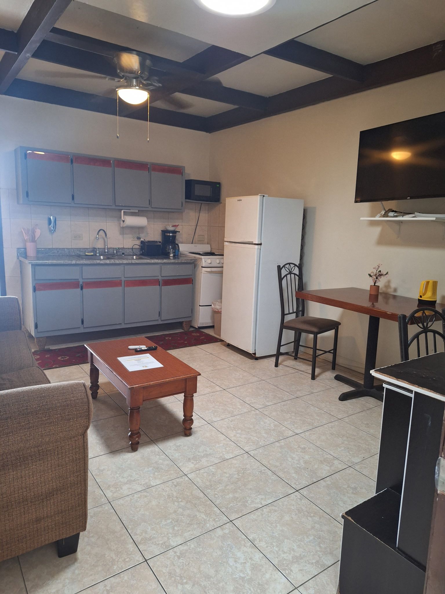 Fully equipped studio kitchenette and living area