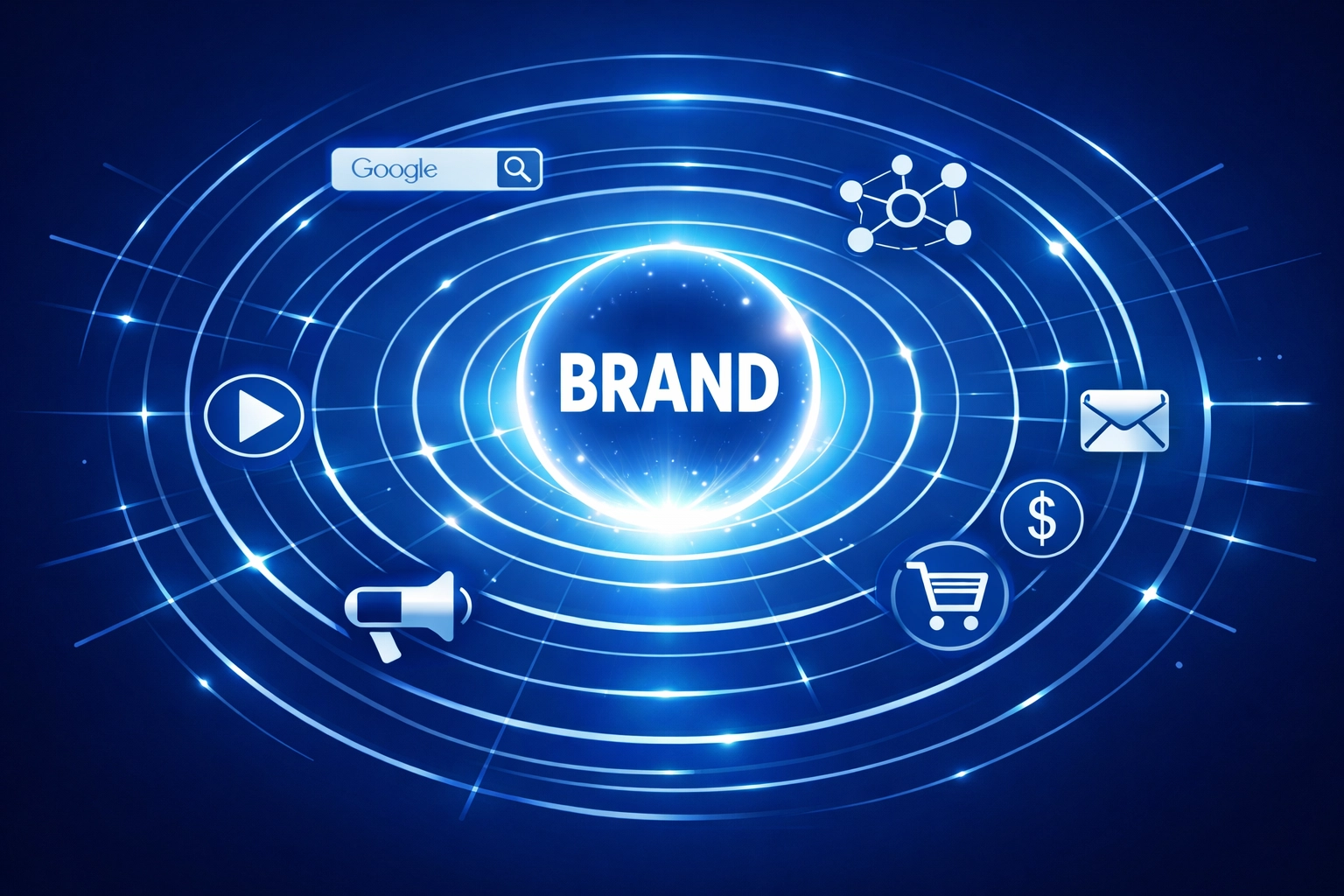Multi-channel marketing graphic illustrating the surround sound effect for business brand growth.