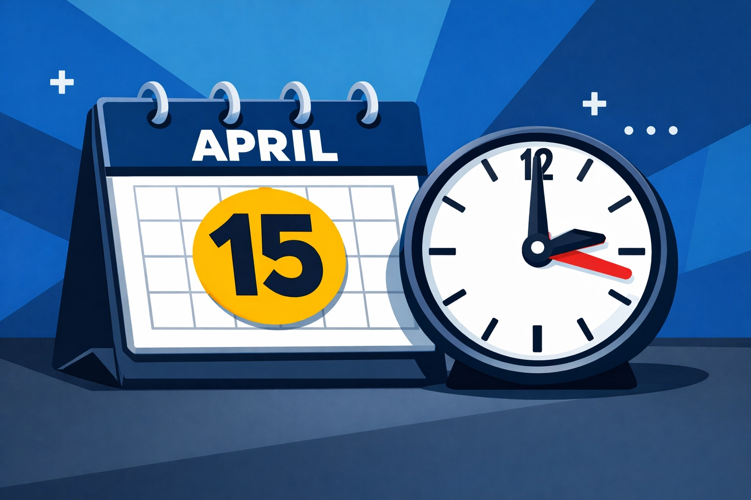 Calendar highlighting the April 15 tax deadline for filing 2026 returns and estimated payments.