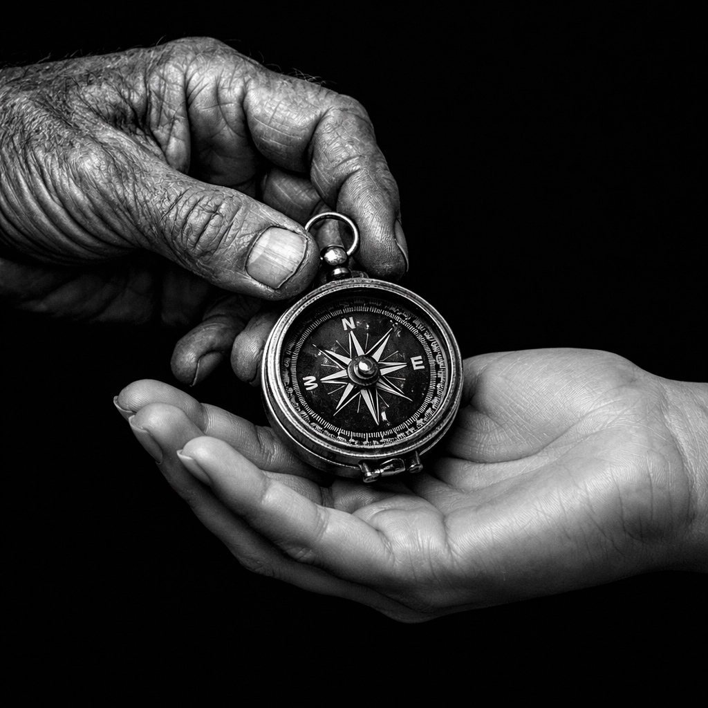 An elderly hand passing a legacy to a younger hand, representing Maryland Medicaid gifting strategies.
