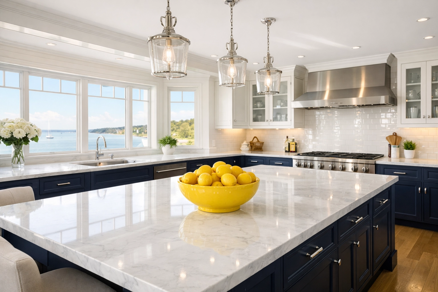Clean coastal kitchen in Buzzards Bay illustrating the benefits of weekly house cleaning services.