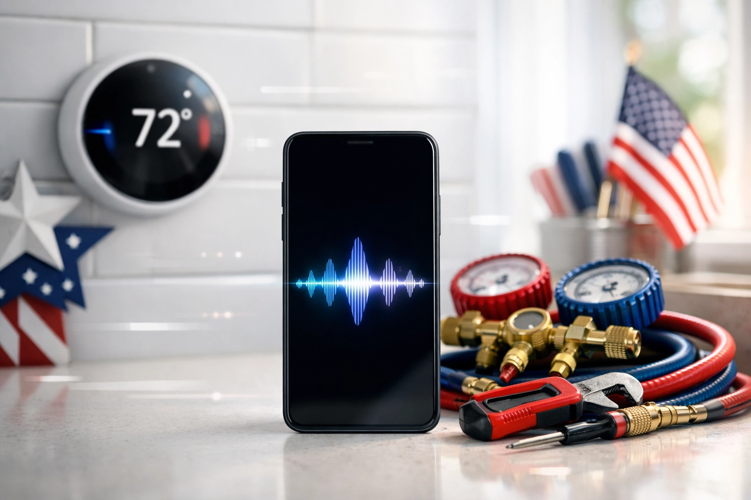 Voice search for local HVAC services on smartphone with thermostat and home service tools