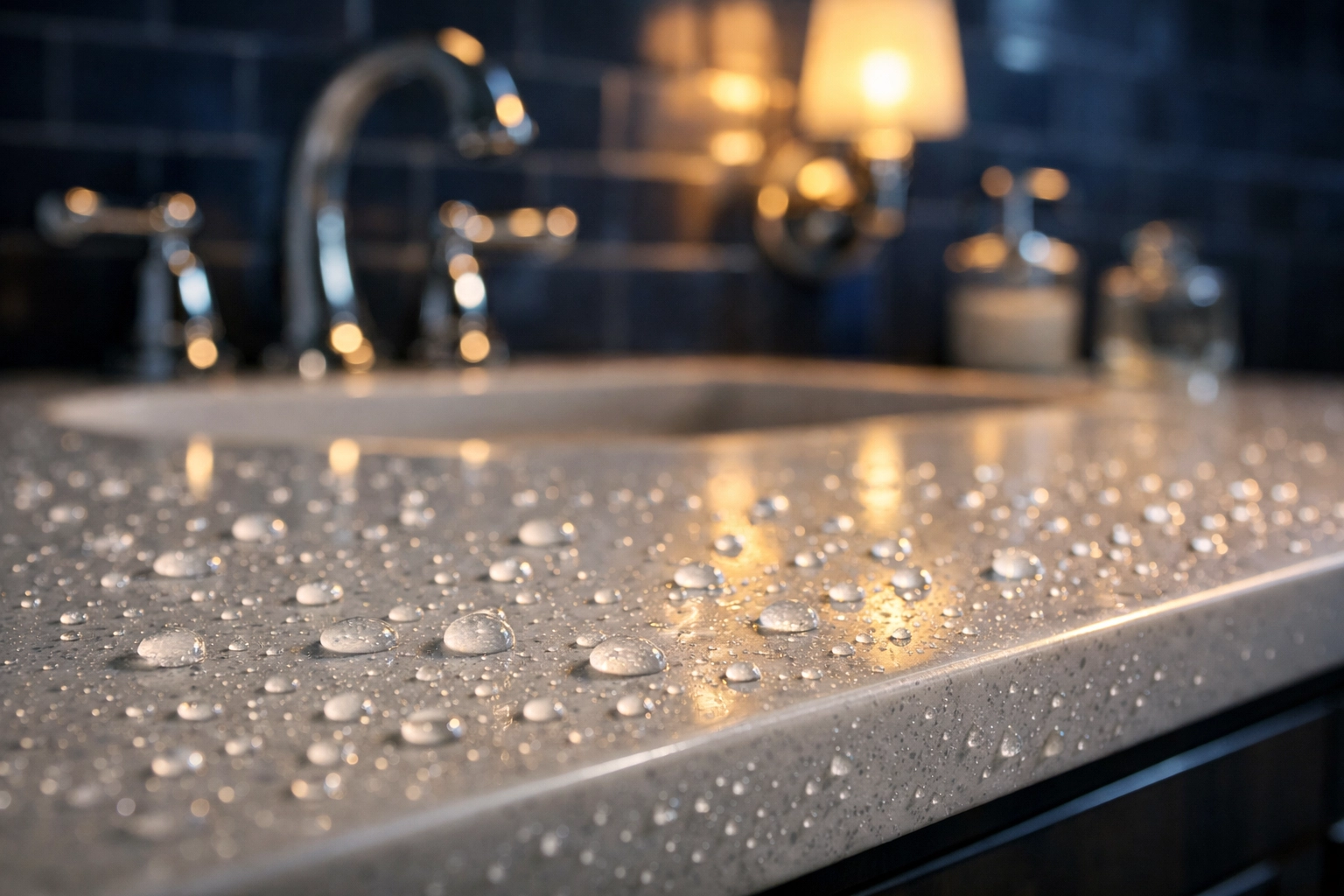 Proper dwell time on a luxury vanity surface for deep house cleaning Cambridge MA.