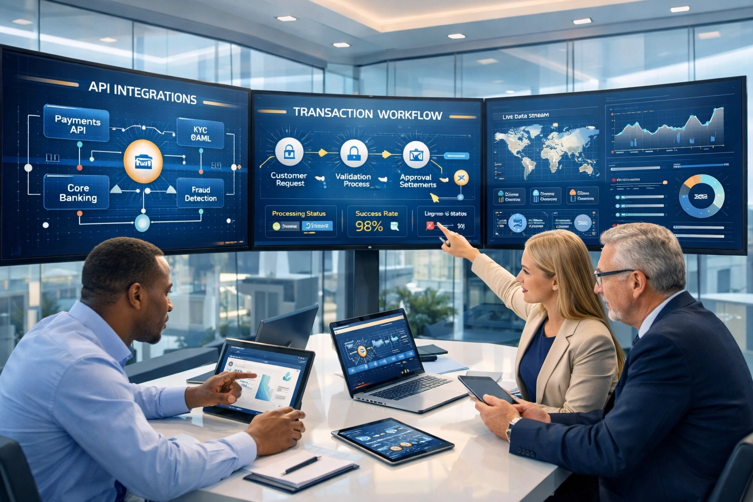 Banking compliance team using ServiceNow workflow orchestration and API integration dashboards