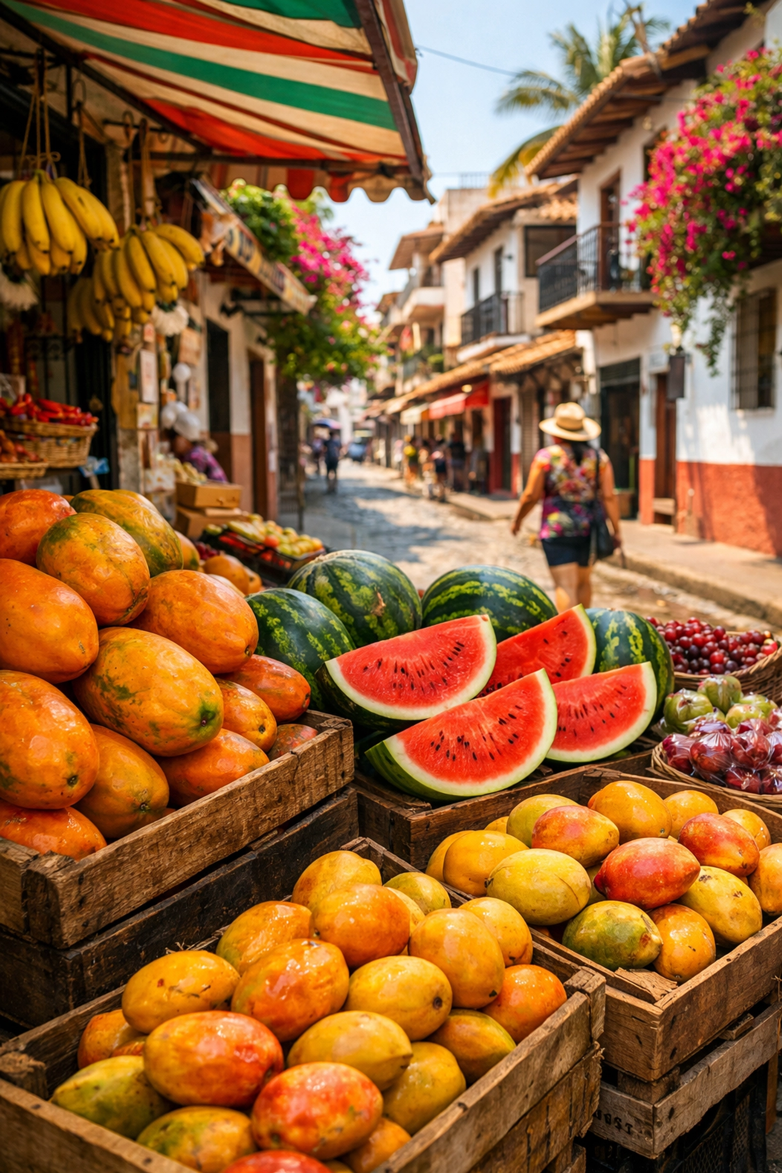 Fresh tropical fruit at a local market in Old Town Puerto Vallarta near rental condos.