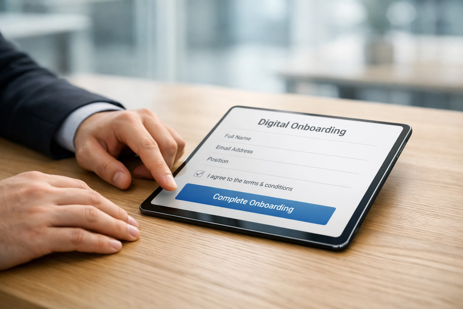 Tax professional using a tablet for digital onboarding and paperless ERO business workflows.