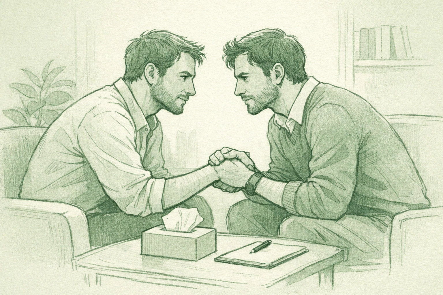 Male counselors offering mental health support in LGBTQ+ community setting