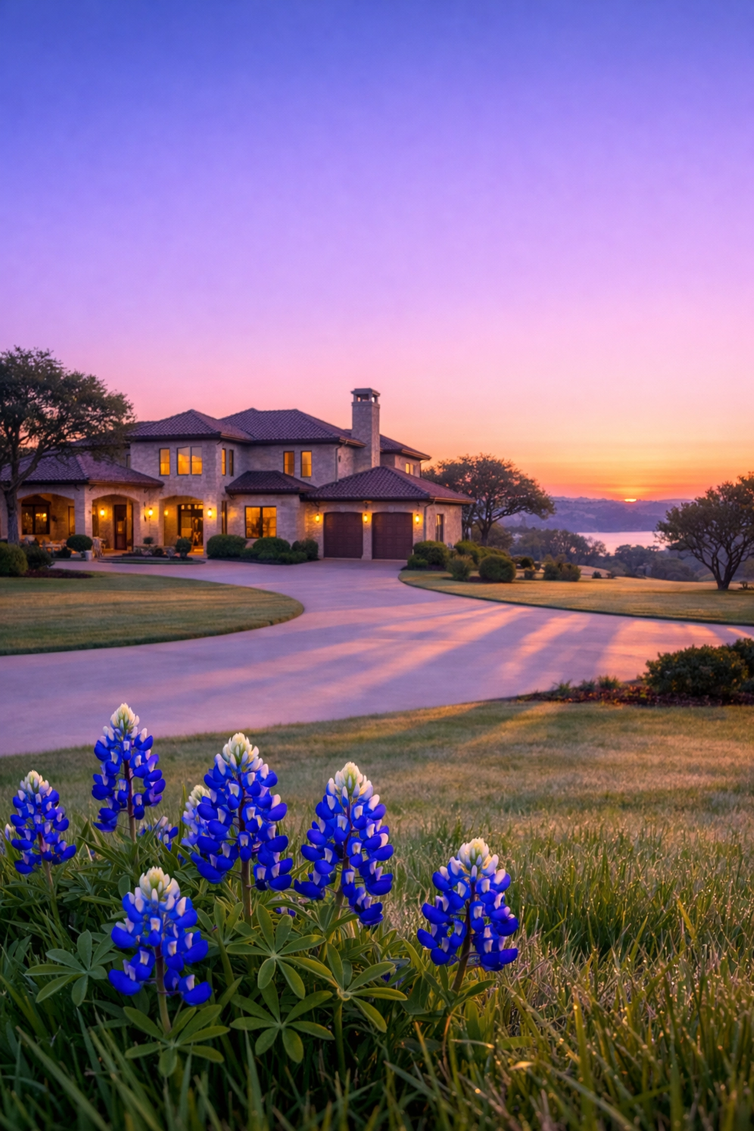 Luxury Austin estate at dawn during the best season for professional painters in Austin TX.
