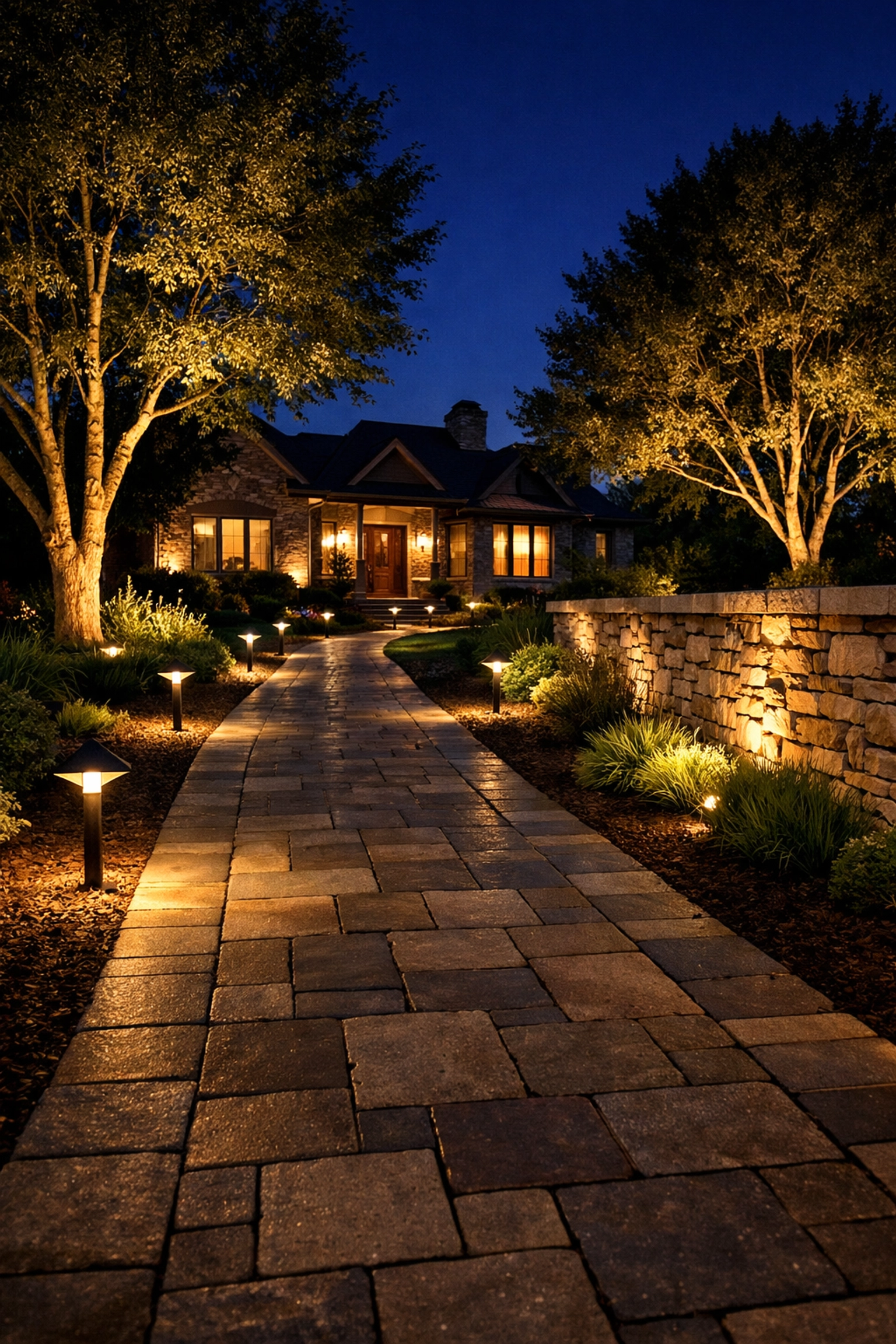 Premium outdoor lighting Chattanooga featuring illuminated pathways and landscape accent lights.