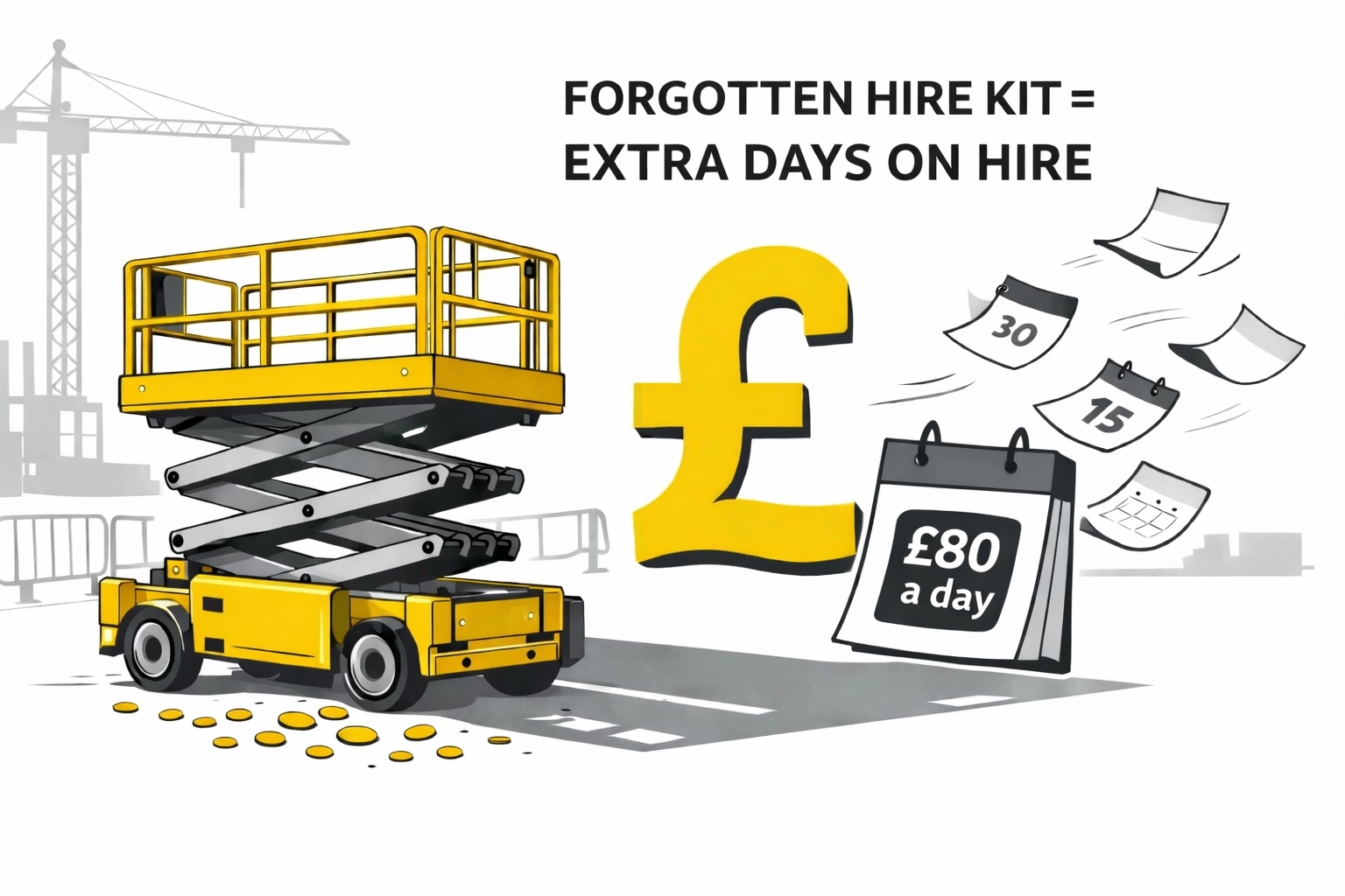 Idle scissor lift on construction site wasting money on daily hire costs