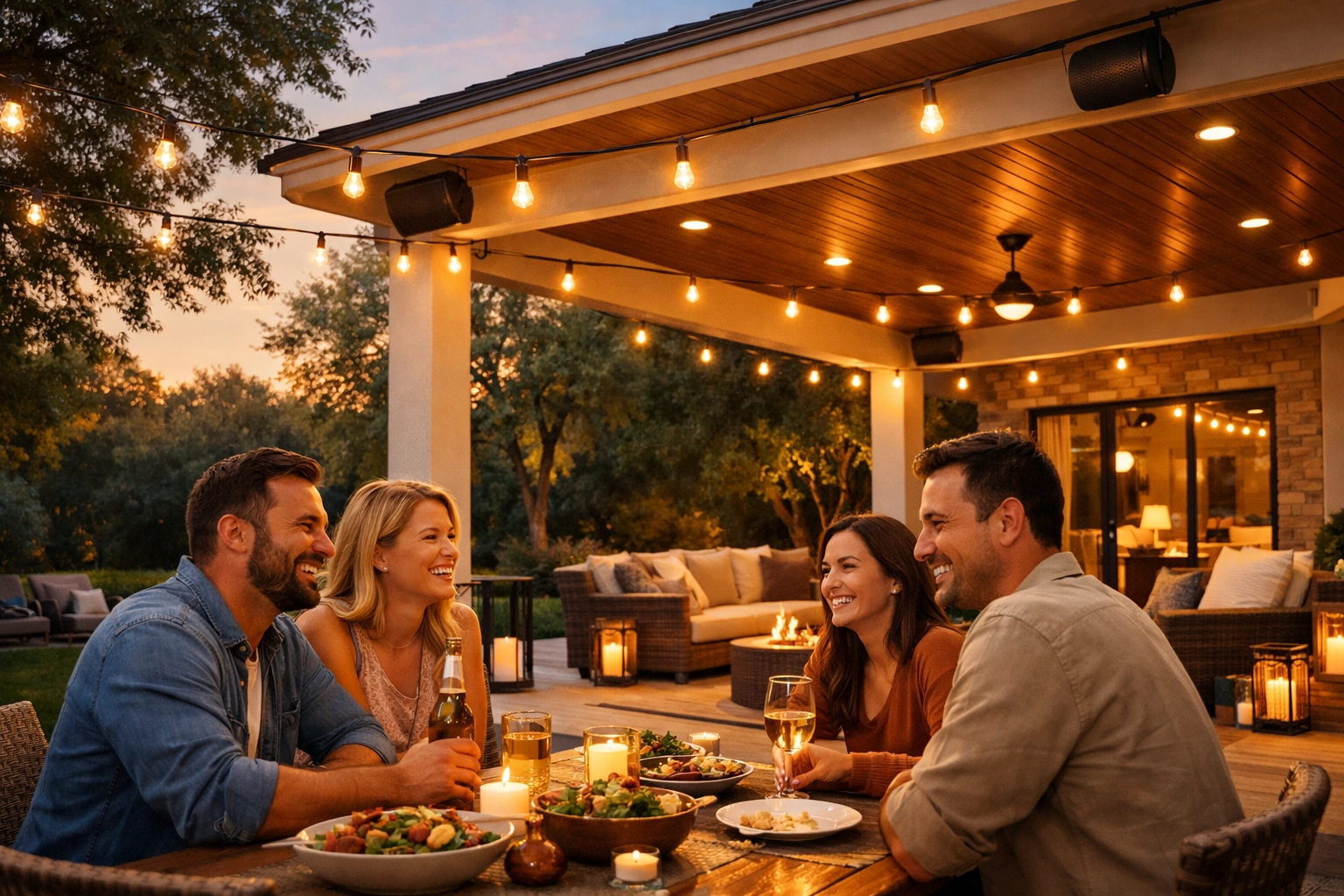 Professional outdoor audio system installed in Beaumont Lexington backyard