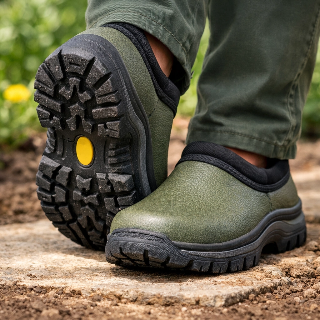 Supportive non-slip gardening shoes with traction for senior outdoor safety.