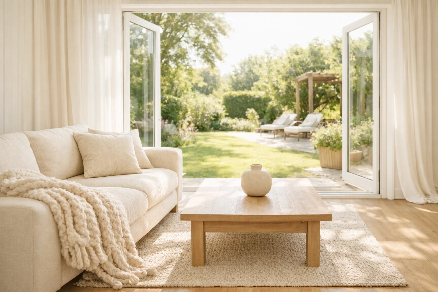 A sun-drenched, inviting living room in a Wisbech property, styled to attract buyers for a fast sale.