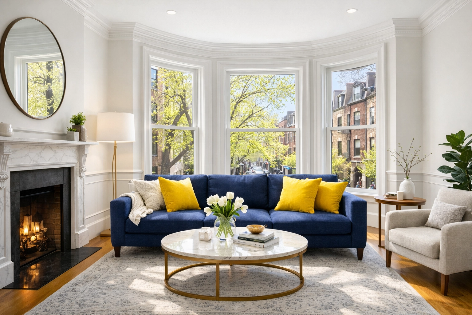Modern Boston living room featuring pristine residential cleaning MA for a fresh spring renewal.