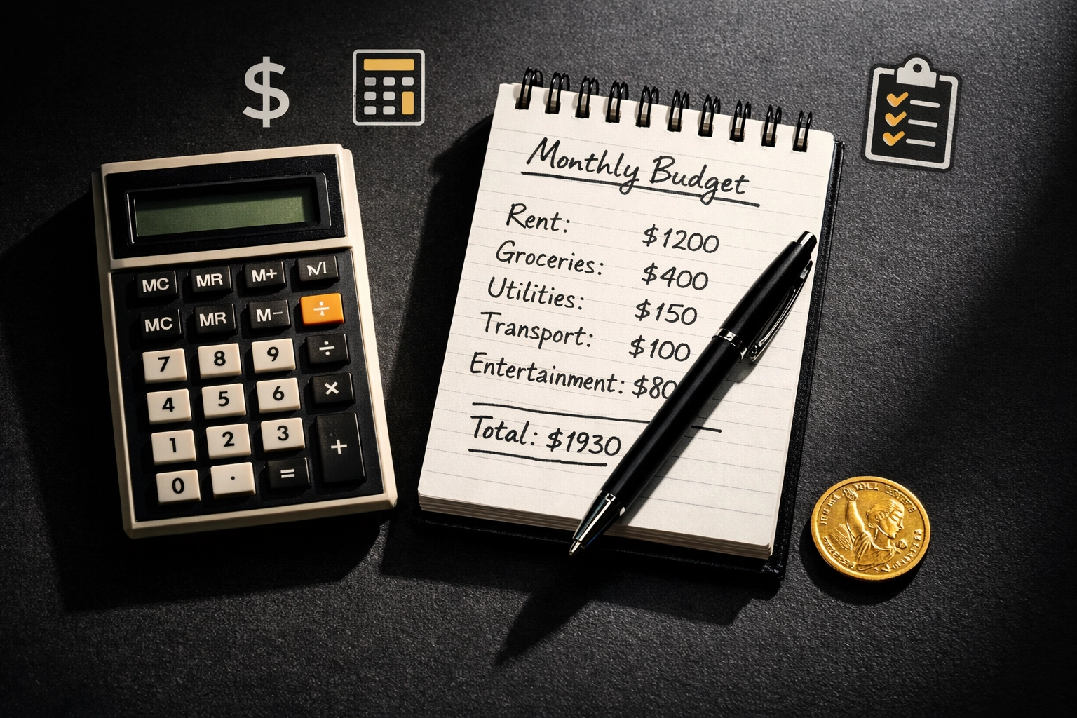 Calculator and notepad for setting auction budget and tracking bidding costs