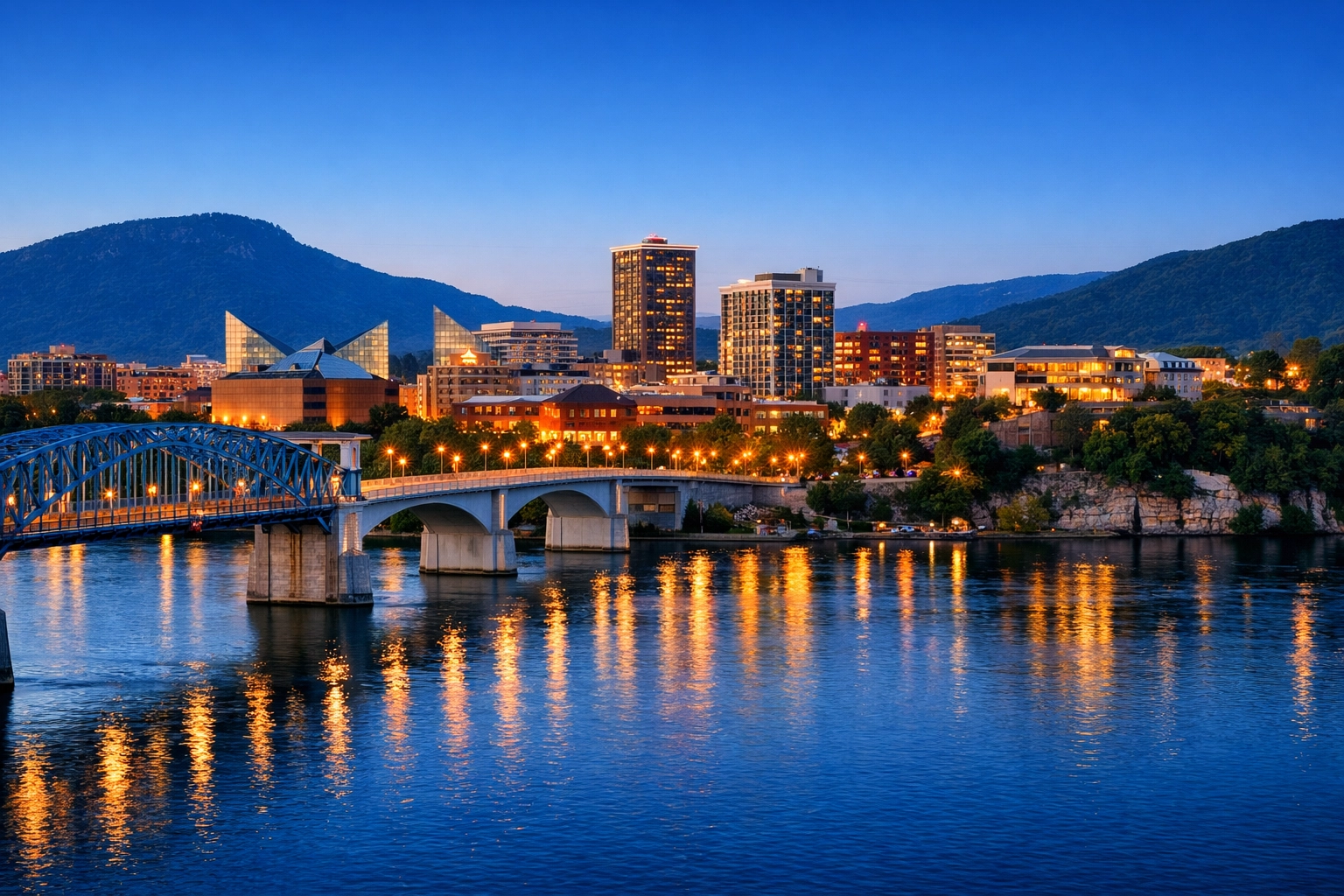 Chattanooga Tennessee skyline and Tennessee River showing local housing market opportunities