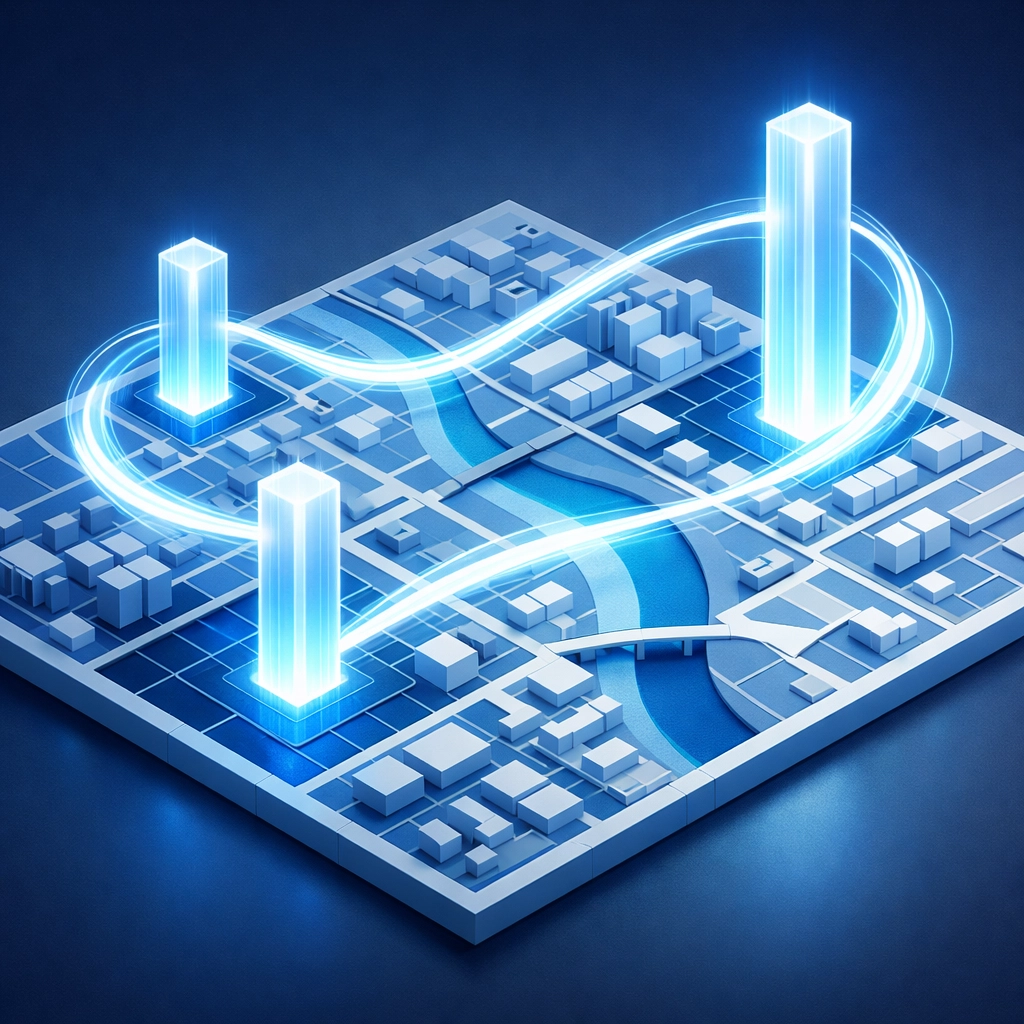 Digital map showing synchronized local SEO data and search visibility for multi-location brands.