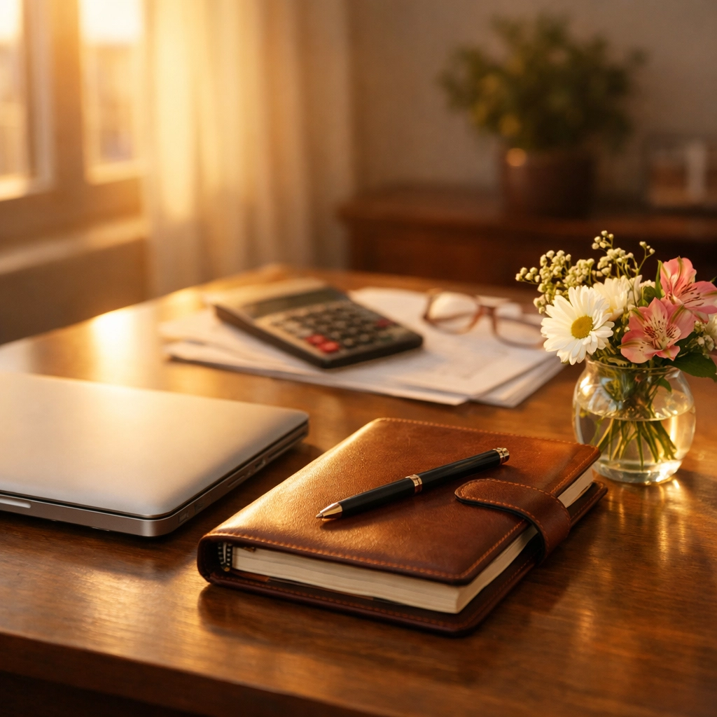 A serene workspace representing financial control and stress-free small business bookkeeping.