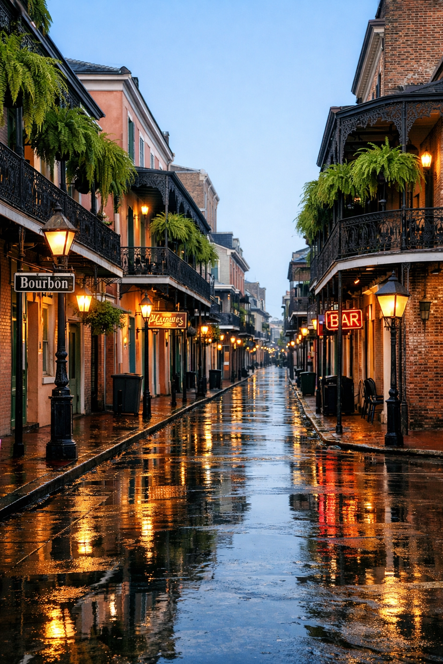 Historic architecture and iron balconies on Bourbon Street, one of NOLA's best photography locations.