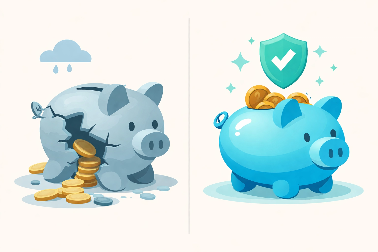 Comparison illustration of financial loss versus protection, highlighting the benefits of DP3 insurance coverage