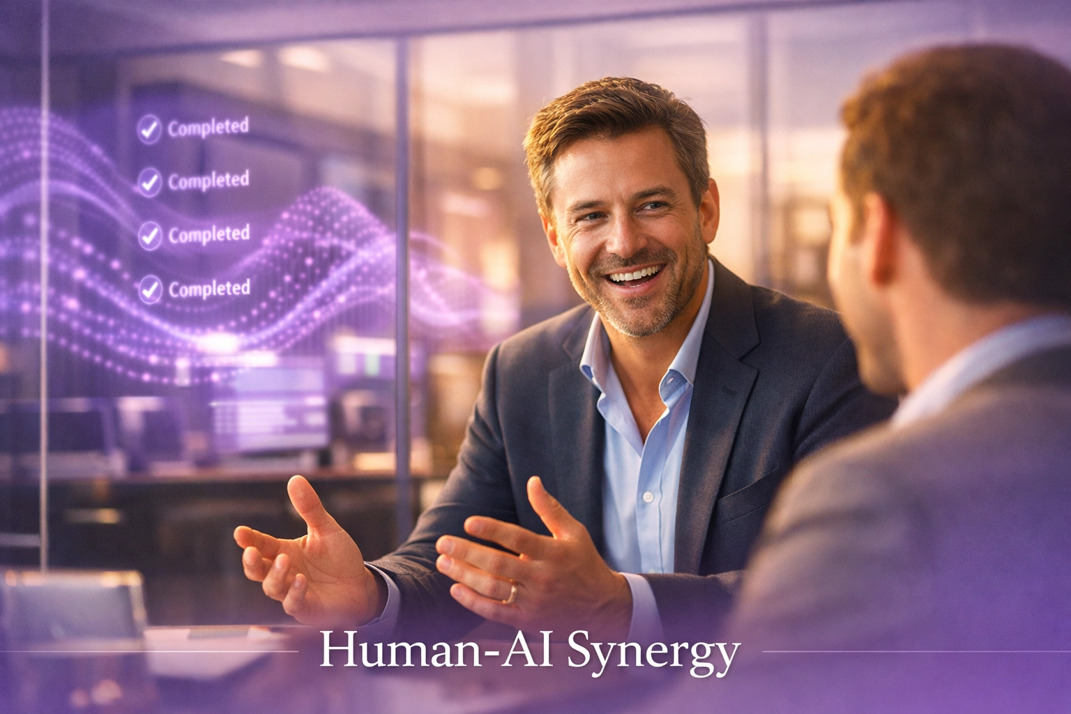 Professionals focusing on strategy while executive AI assistant automation handles administrative workflows.