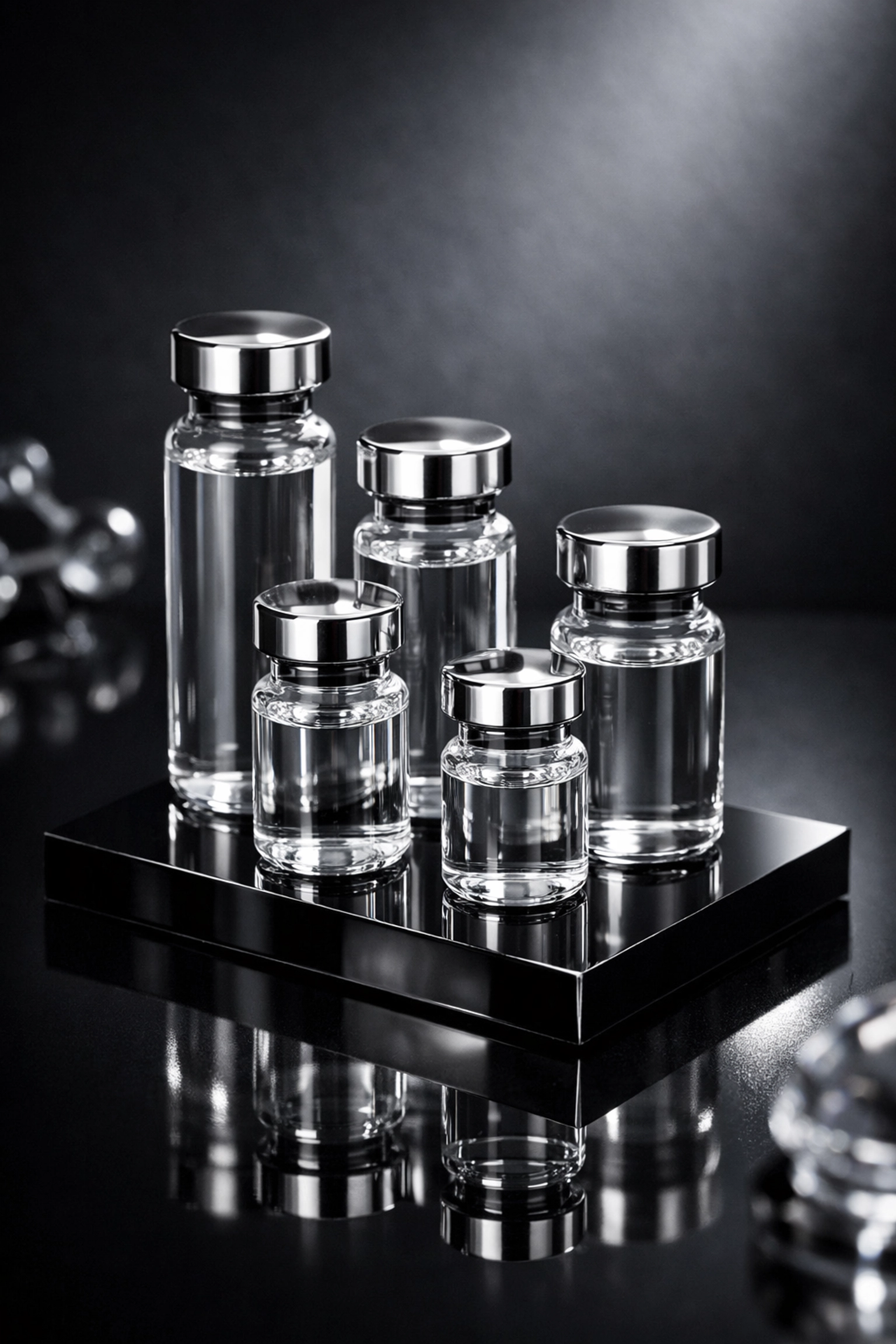 Premium collection of WeightLossChems research peptide vials with high-purity glass seals.