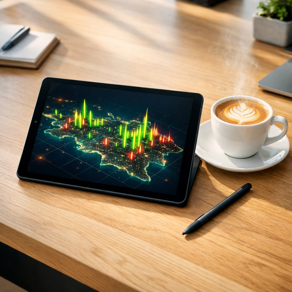 A digital map on a tablet showing local competitor data and rankings for a GHL agency audit.